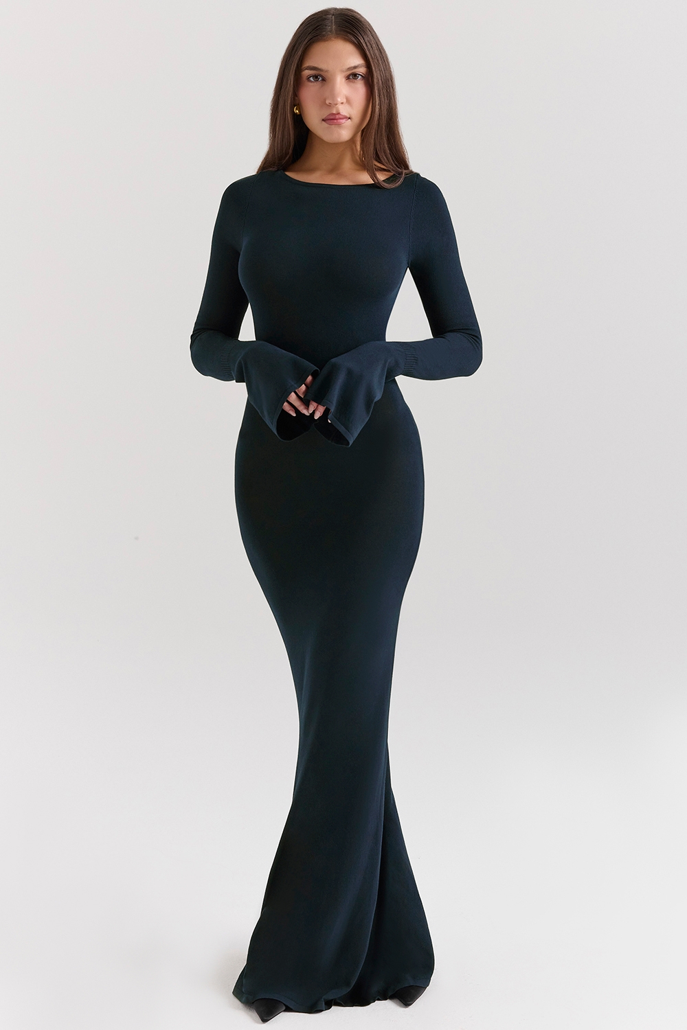 Christiane-Midnight Blue Silky Knit Maxi Dress