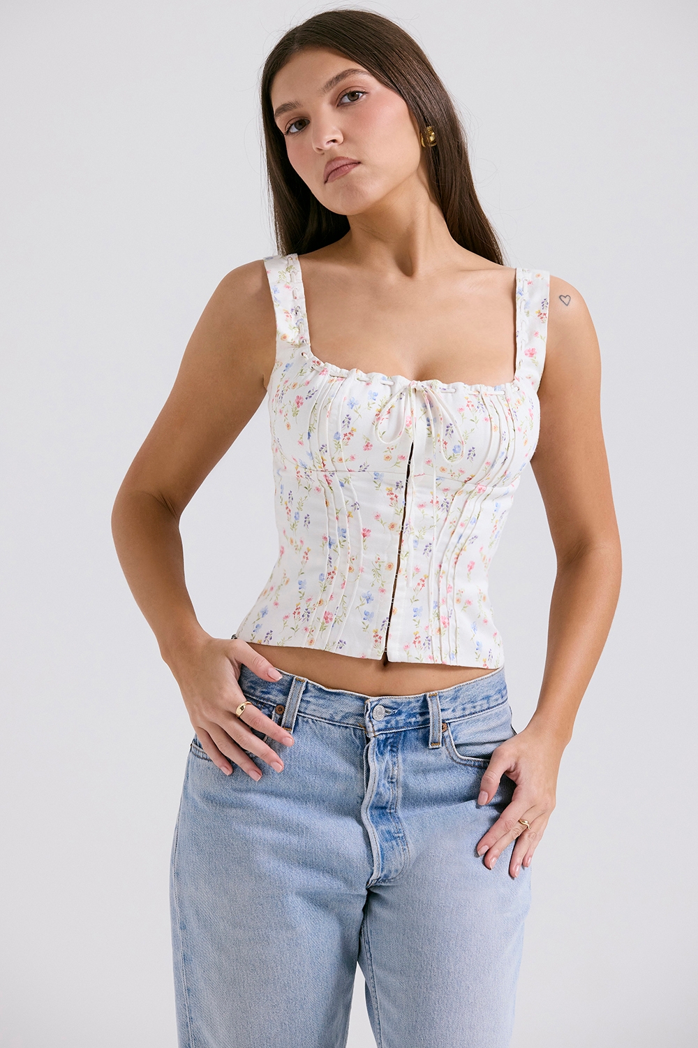 Chicca-White Posy Print Top