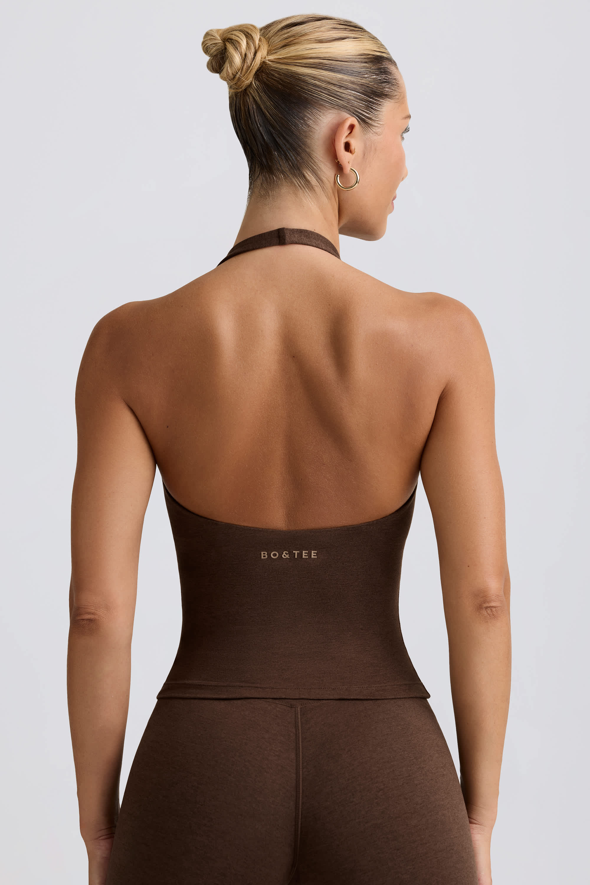 Wrap Halterneck Tank Top in Pecan Marl