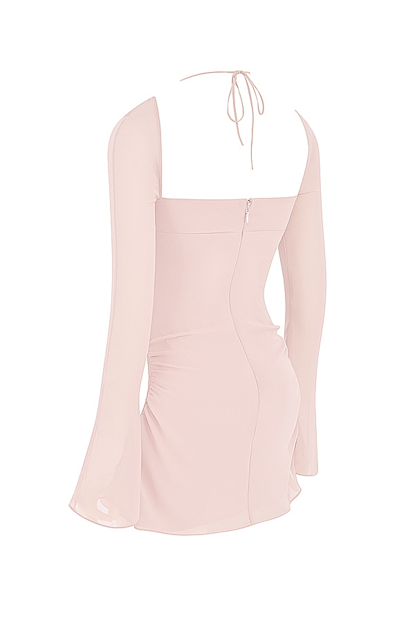 Baby-Pink Quartz Chiffon Cutout Halter Mini Dress