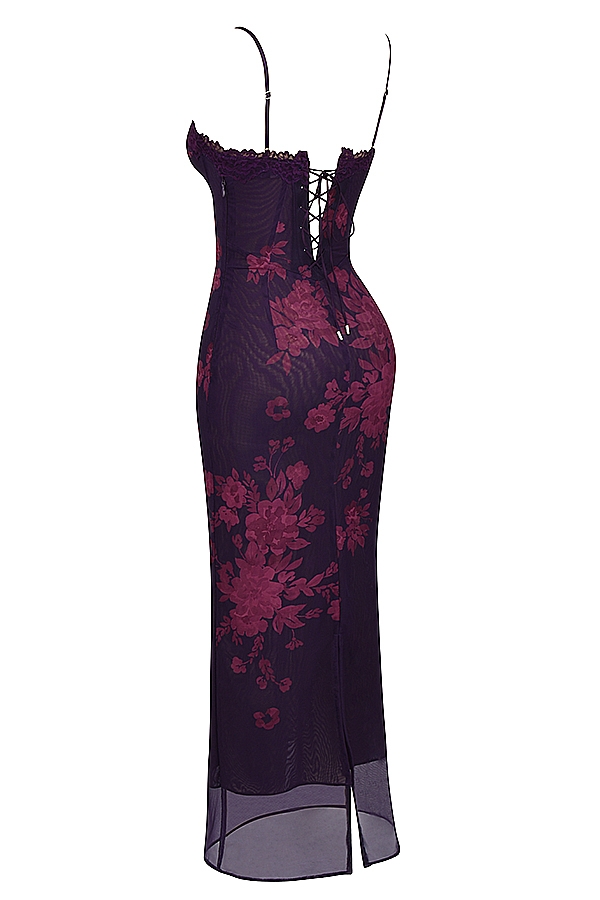 Aiza-Grape Floral Print Maxi Dress