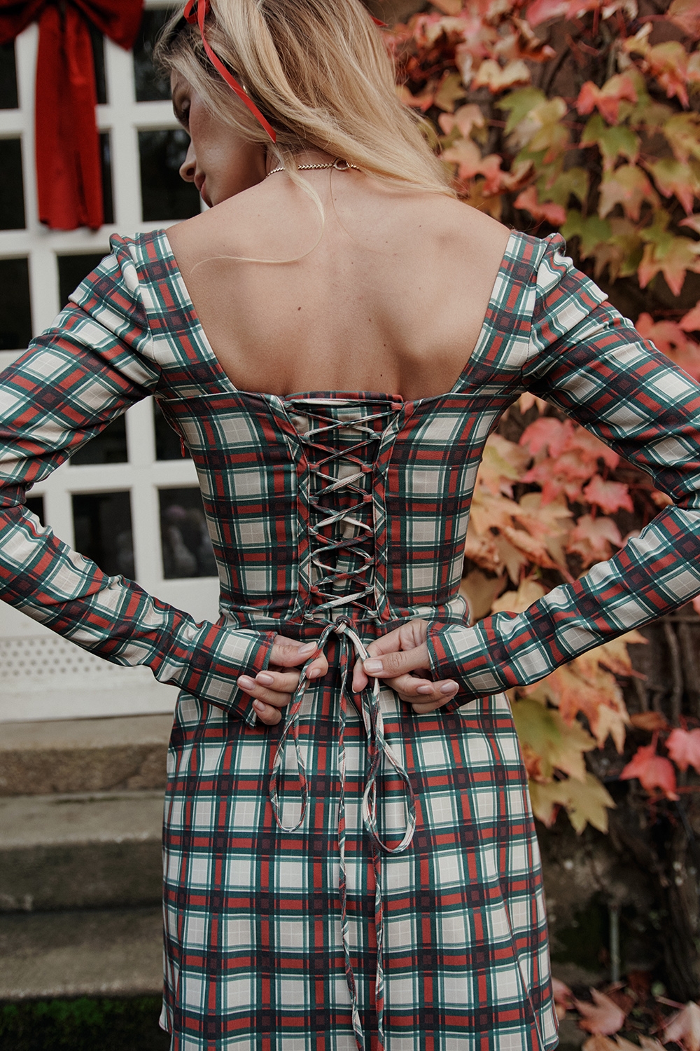 Malika-Red Tartan Corset Mini Dress