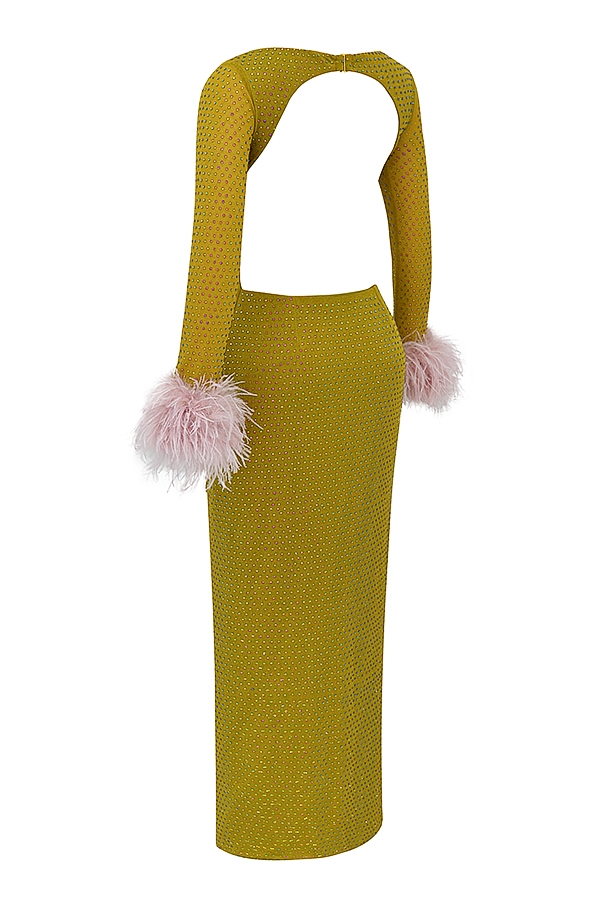 Gina-Chartreuse Crystallised Maxi Dress