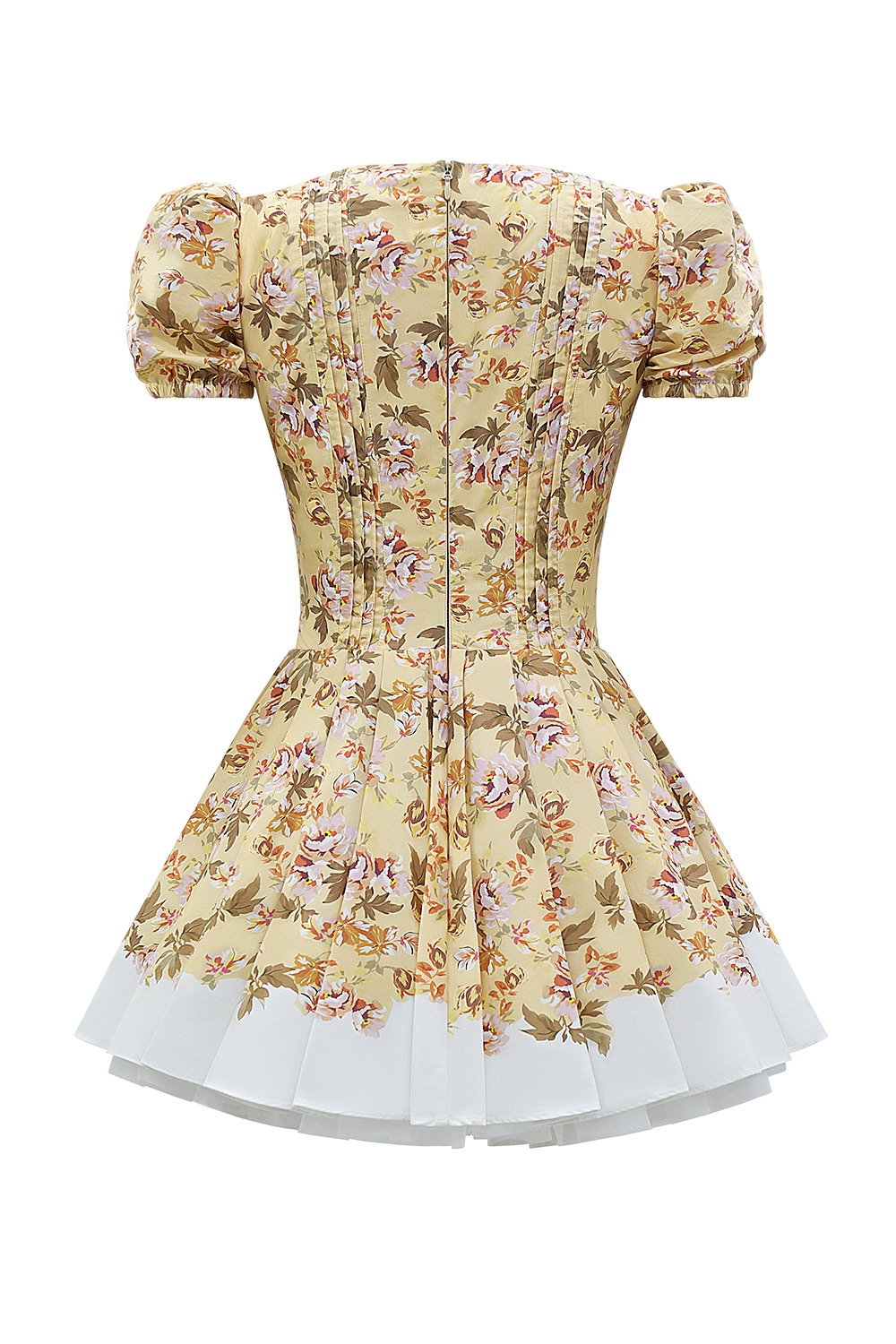 Imani-Honeyflower Print Pleated Cotton Mini Dress