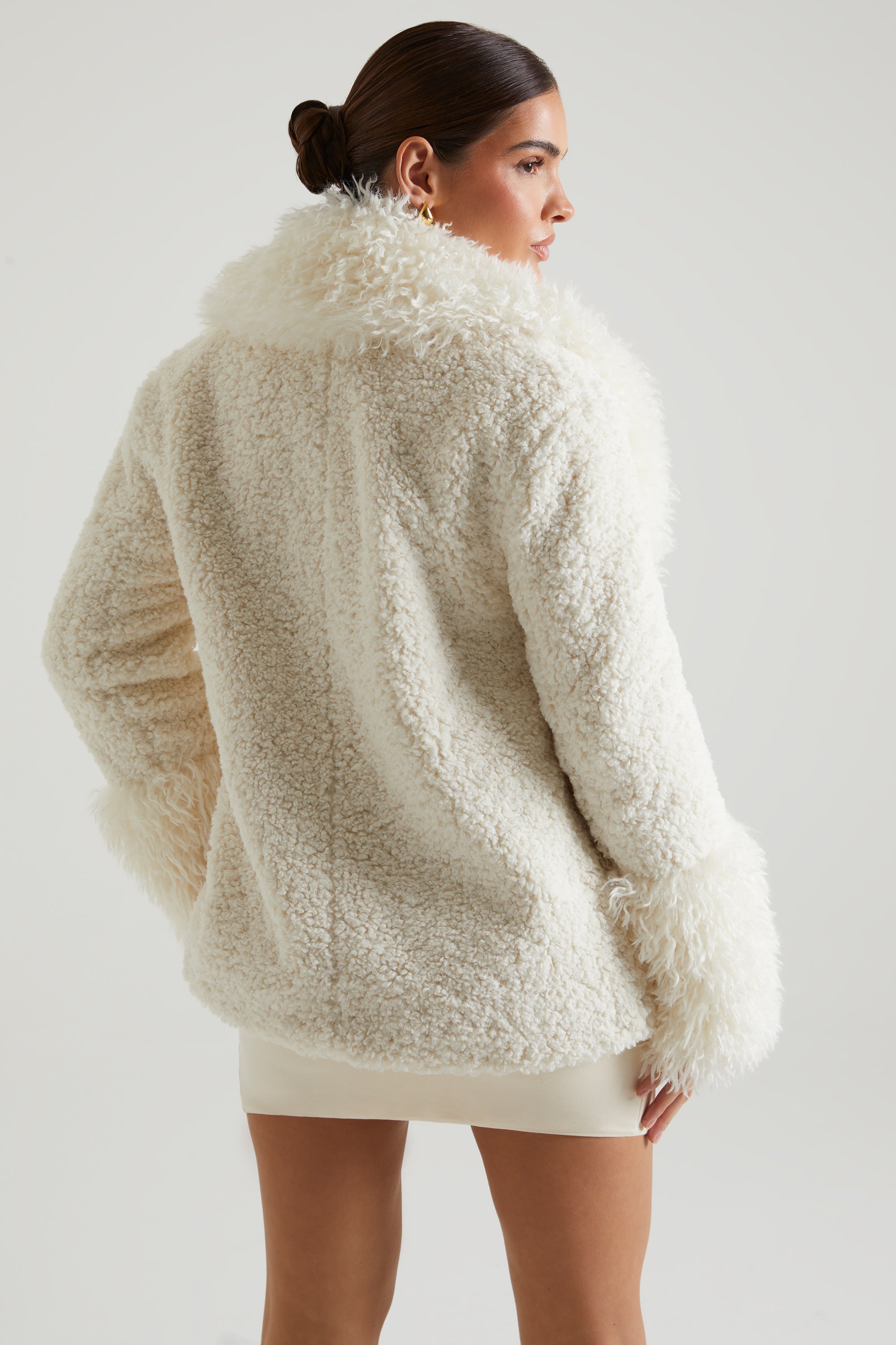 Wynter-Shearling Coat with Large Front Pockets in Cream