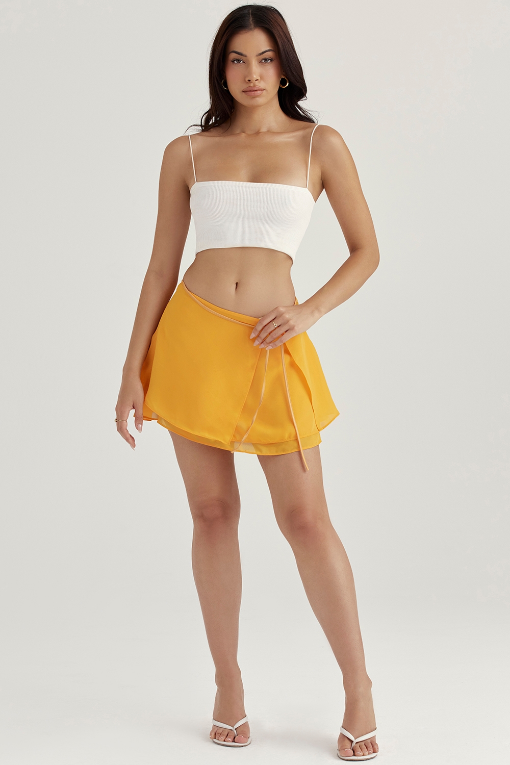 Clarice-Tangerine Floaty Layered Mini Skirt