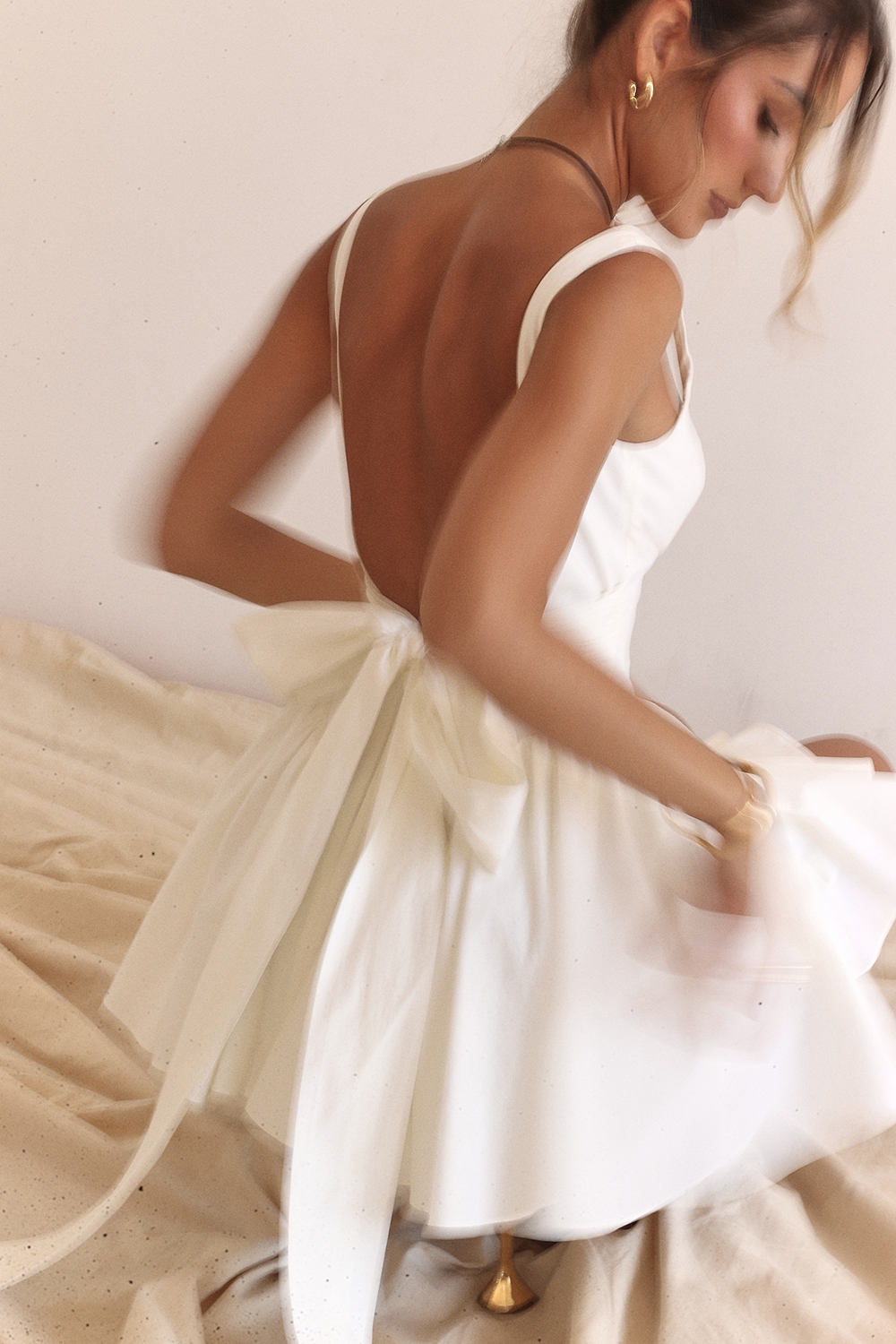 Florianne-Ivory Cotton Bow Mini Dress