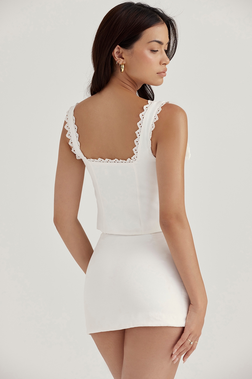 Amber-White Lace Trim Top