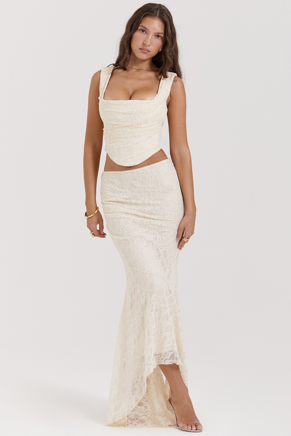 Therese-Vintage Cream Lace Maxi Skirt