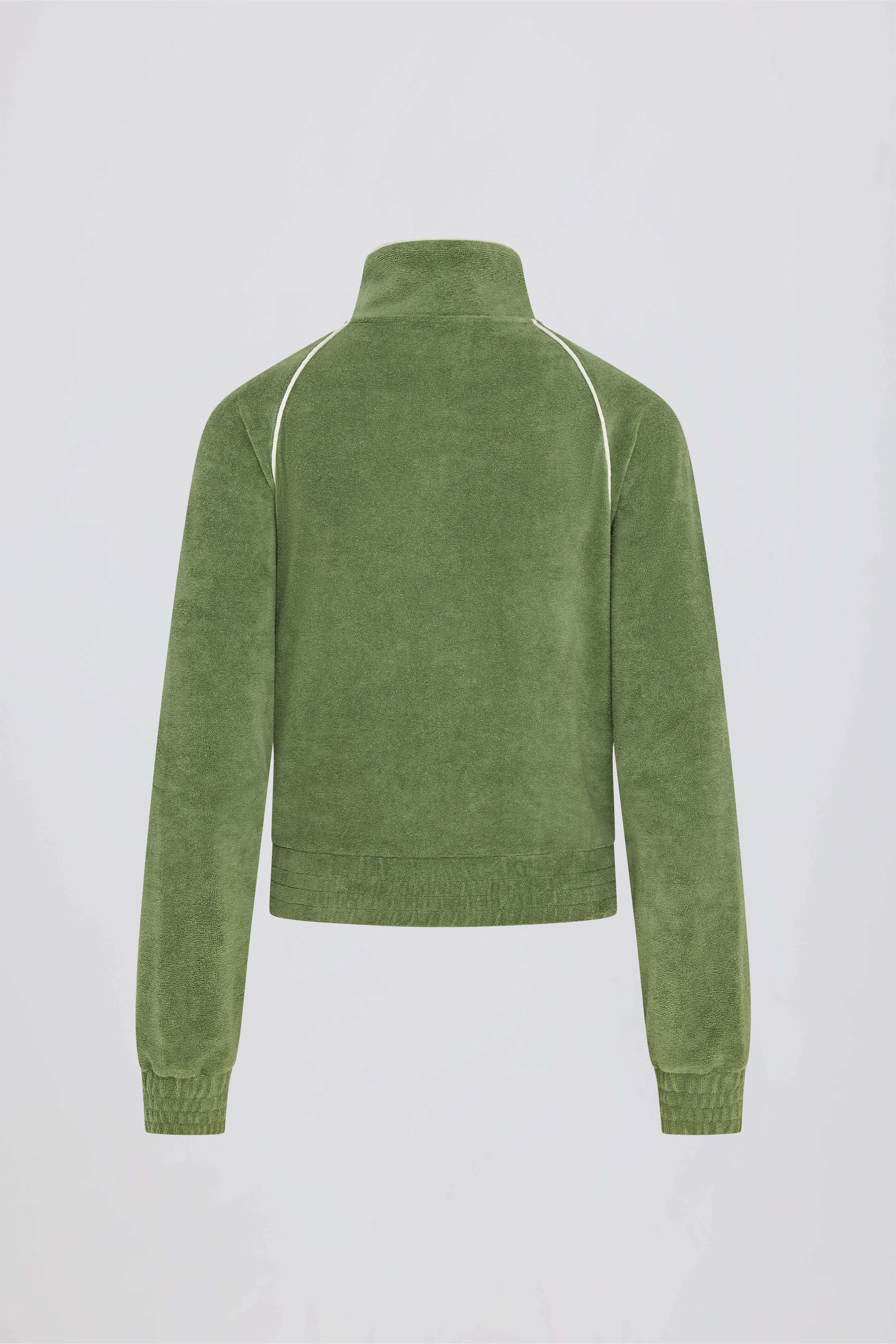 Terry Towelling Zip-Up Cropped Sweatshirt in Green
