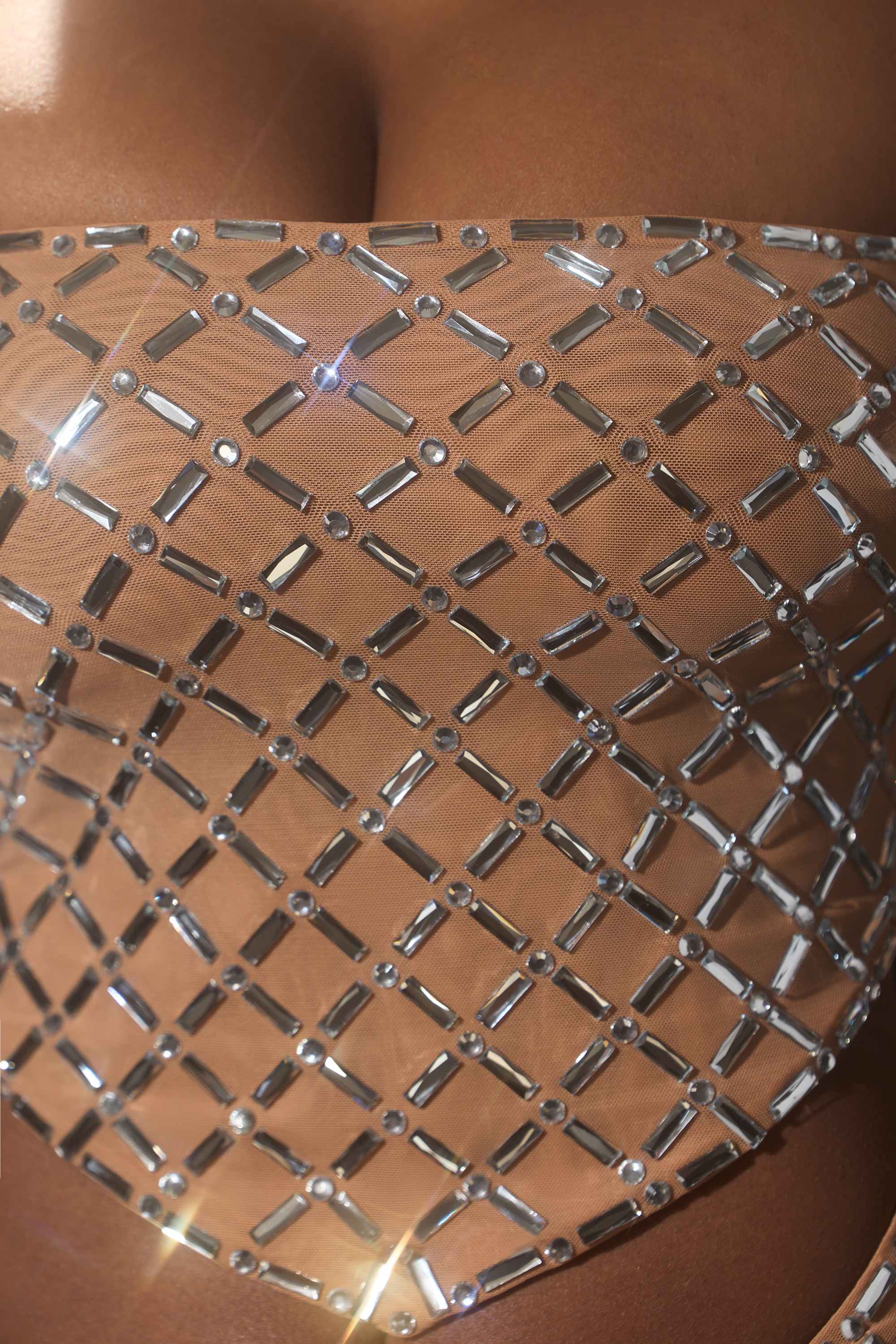 Thora-Embellished Asymmetric Crop Top in Almond