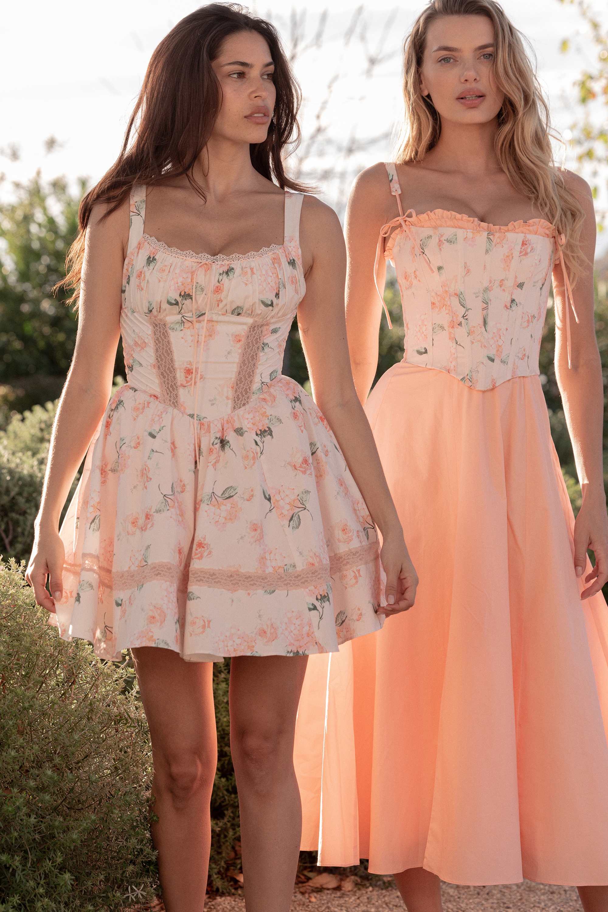 Clarabelle-Peach Cotton Detachable Corset Midi SunDress
