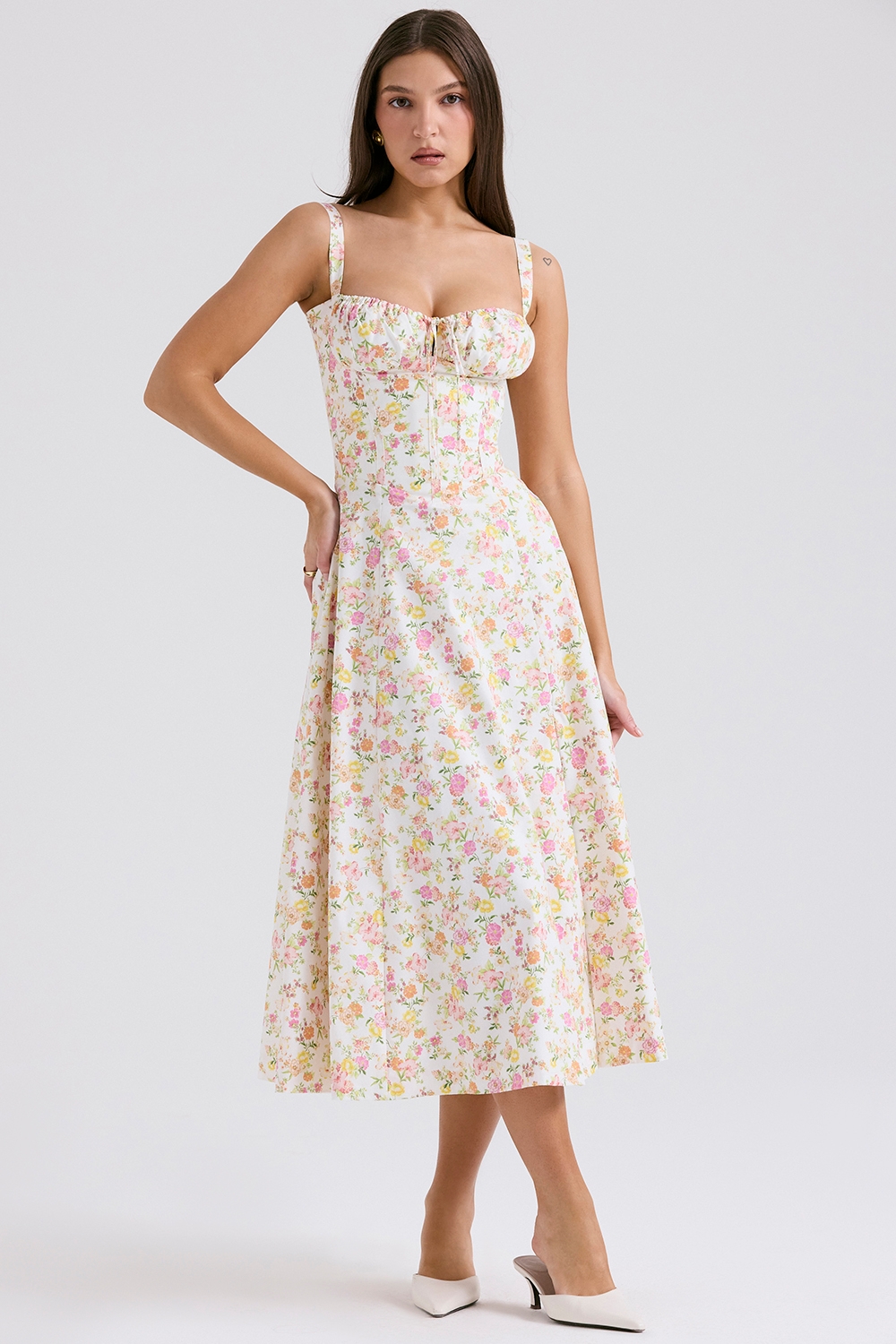 Carmen-Ivory Meadow Print Cotton Bustier Sundress
