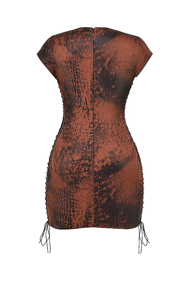 Daphne-Antique Copper Lace up Mini Dress