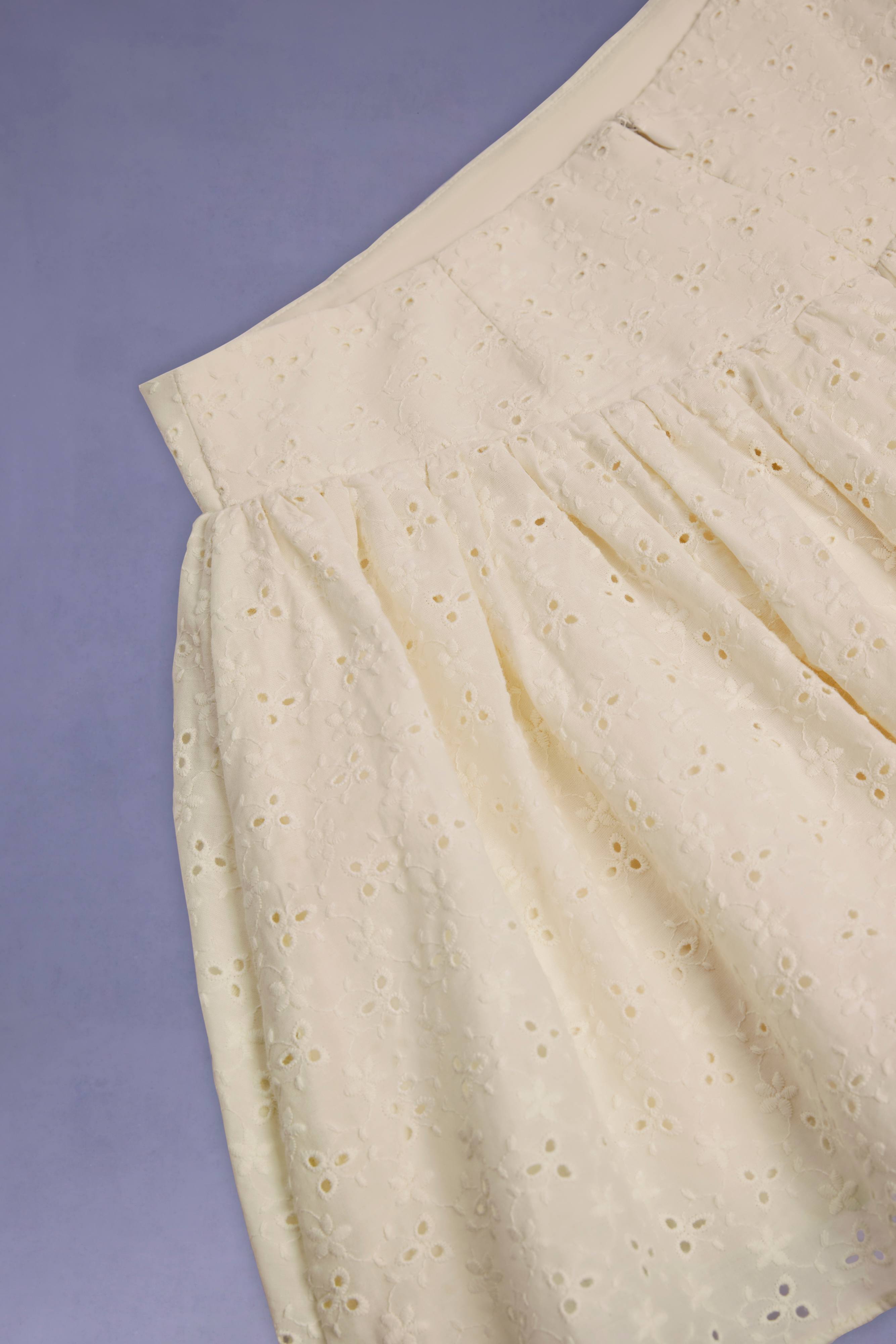 Thia-Bow-Detail Broderie Anglaise Mini Skirt in Ivory