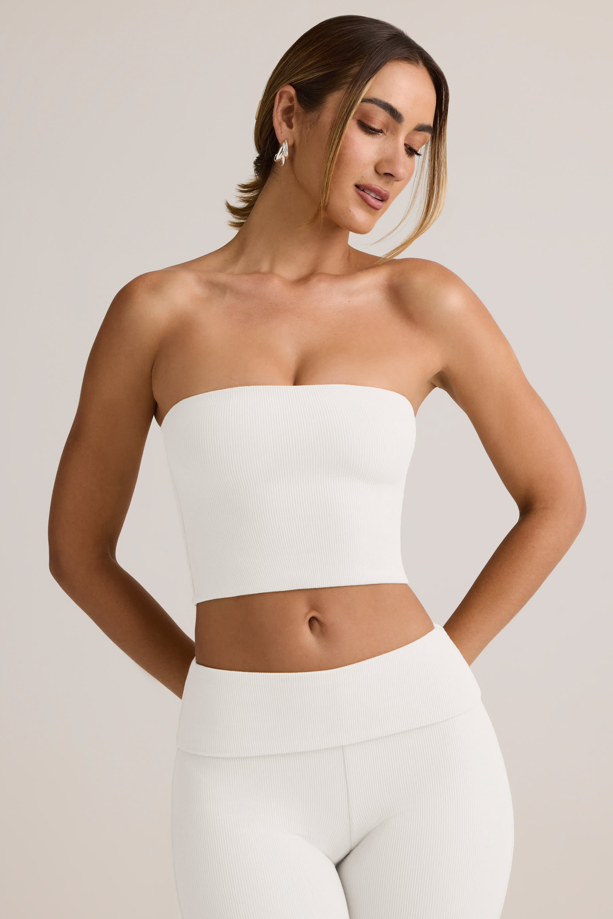 Verna-Modal Strapless Crop Top in White