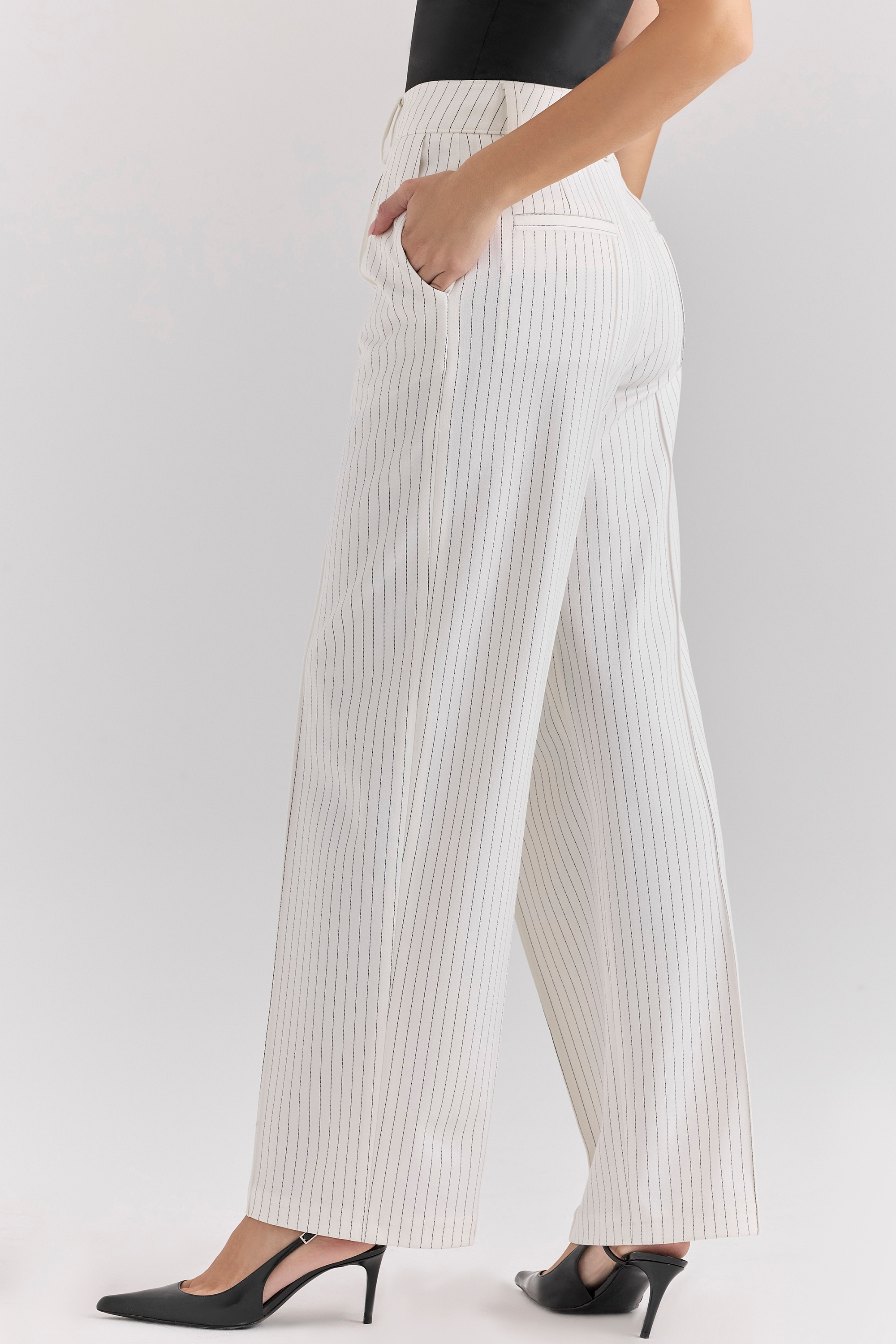 Hayden-White Pinstripe High Waist Tailored Trousers