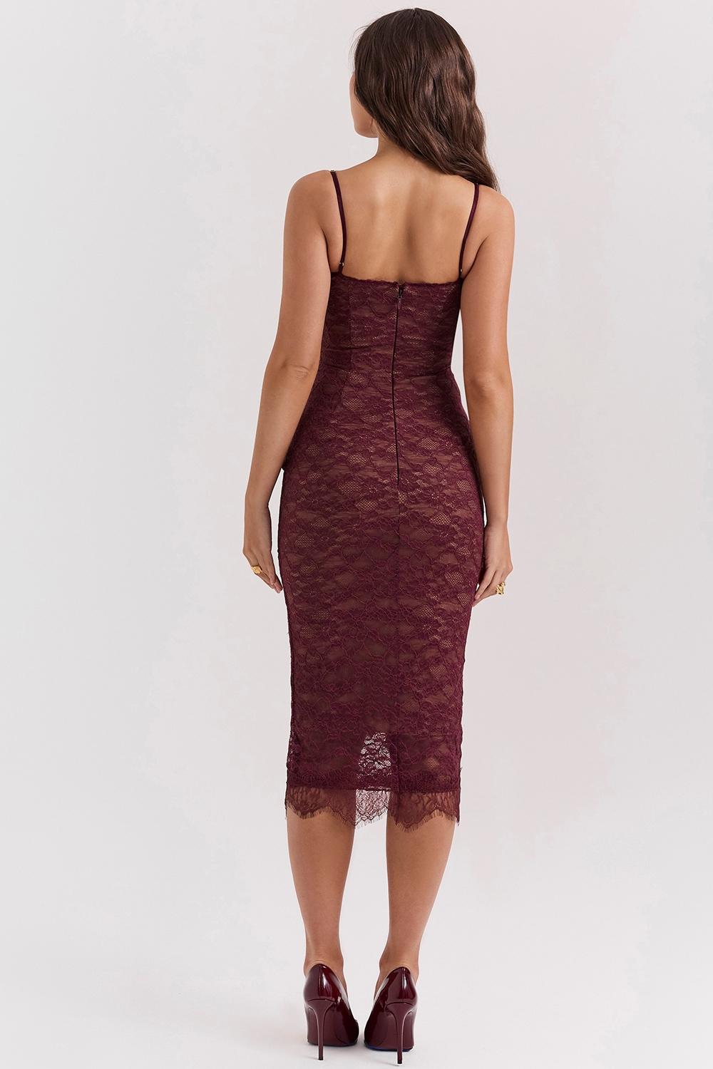 Melina-Mulberry Lace Midi Dress