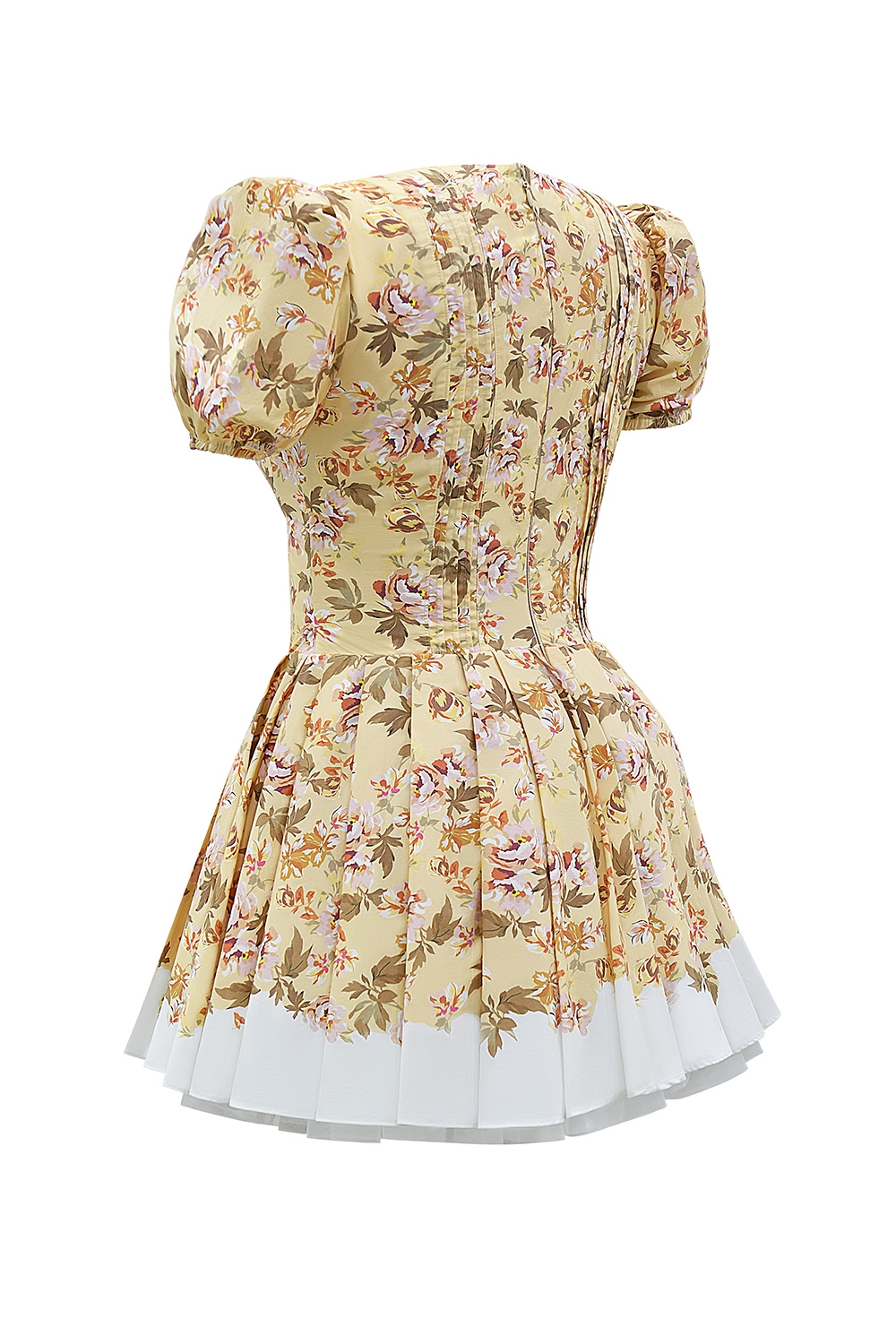 Imani-Honeyflower Print Pleated Cotton Mini Dress