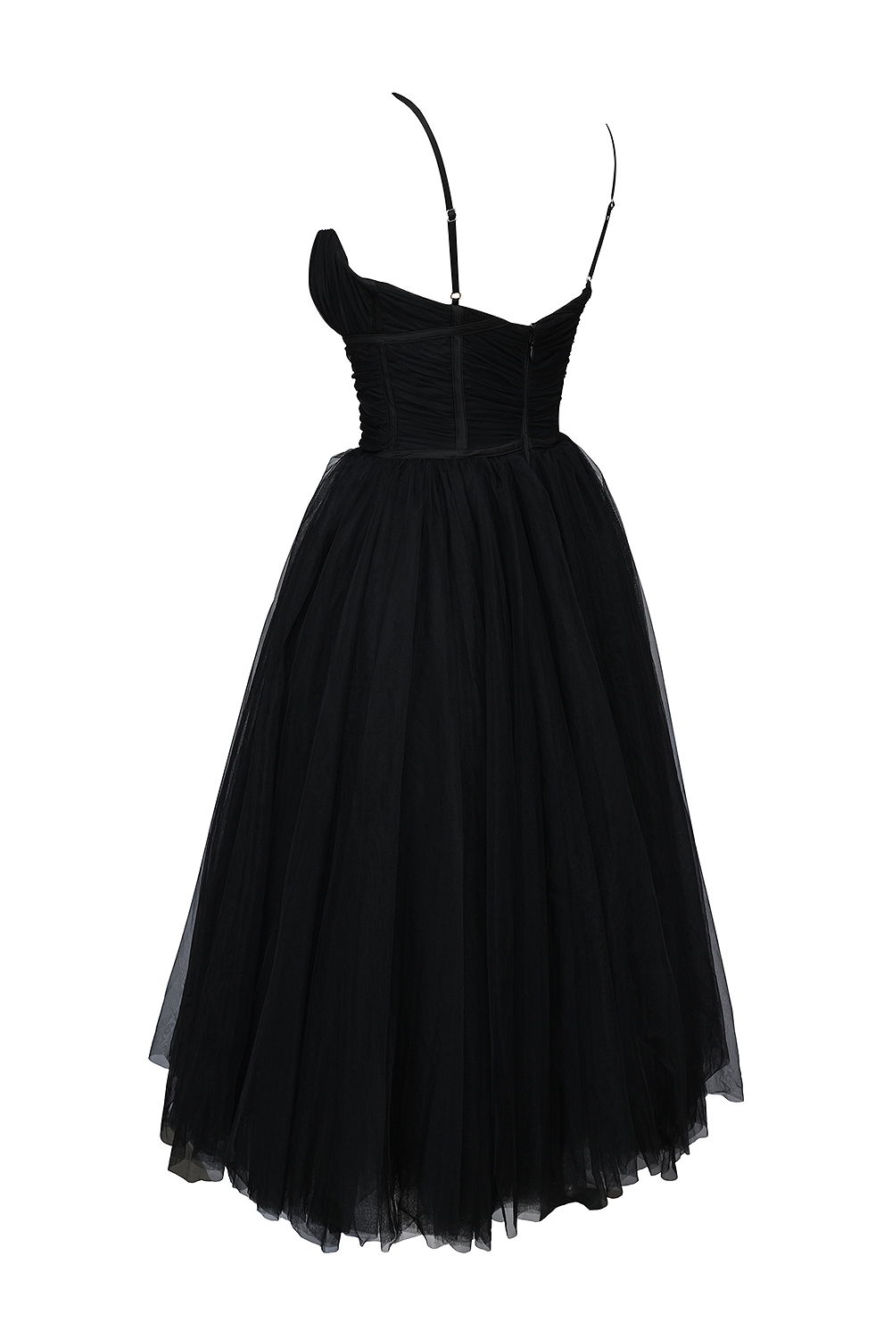 Countess-Black Tulle Ruched Bodice Midi Dress - SALE
