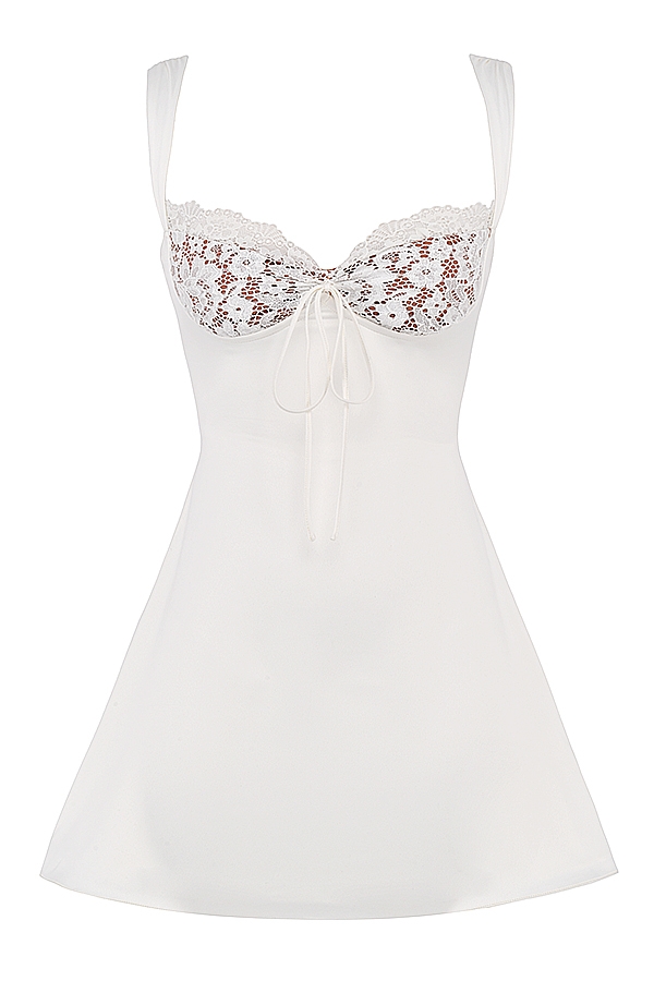 Adriana-Ivory Satin and Lace Mini Dress