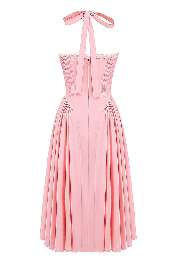 Adabella-Rose Pink Cotton Halter Midi Sundress