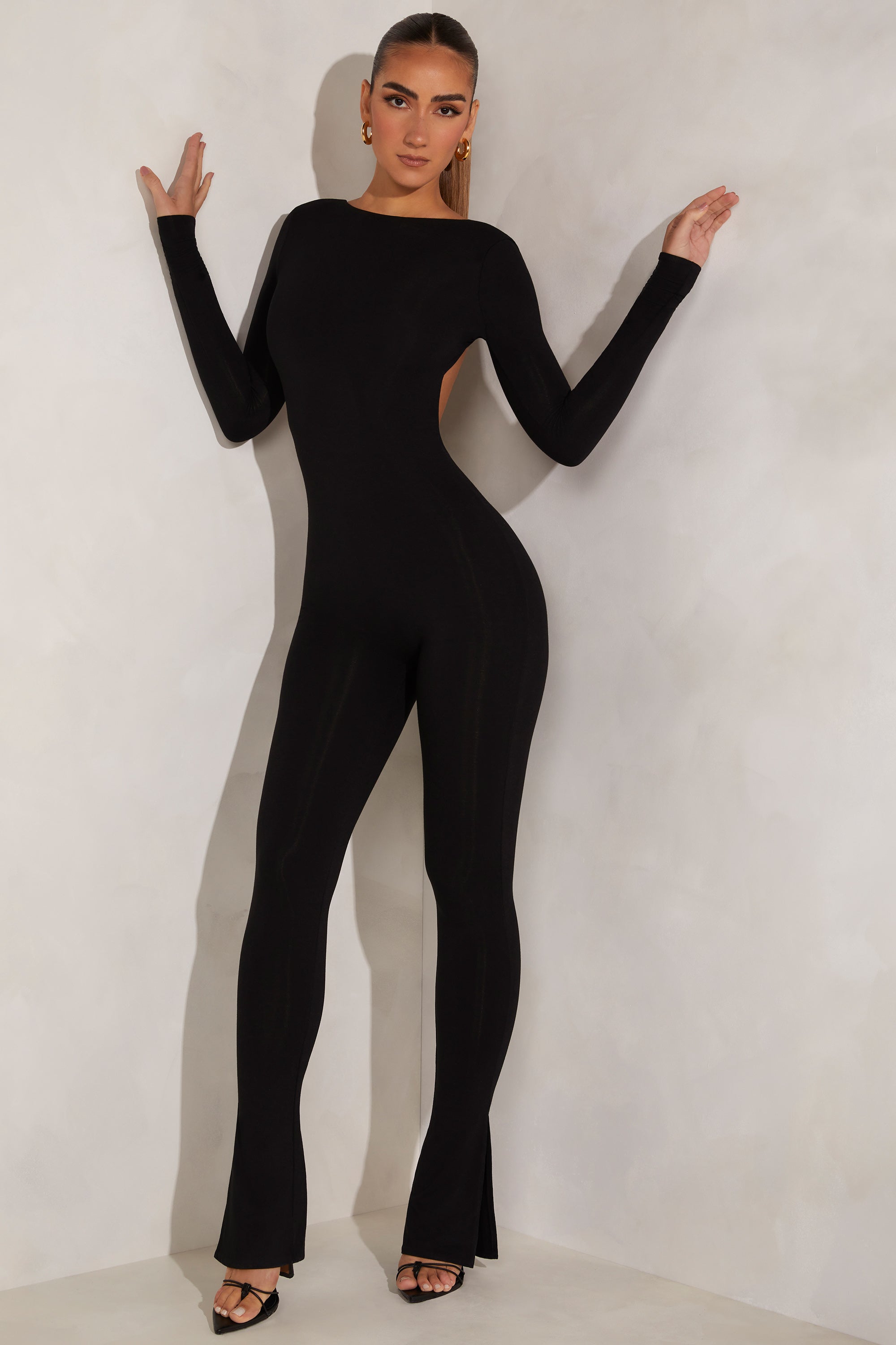 Rumer-High Neck Open Back Jumpsuit in Black