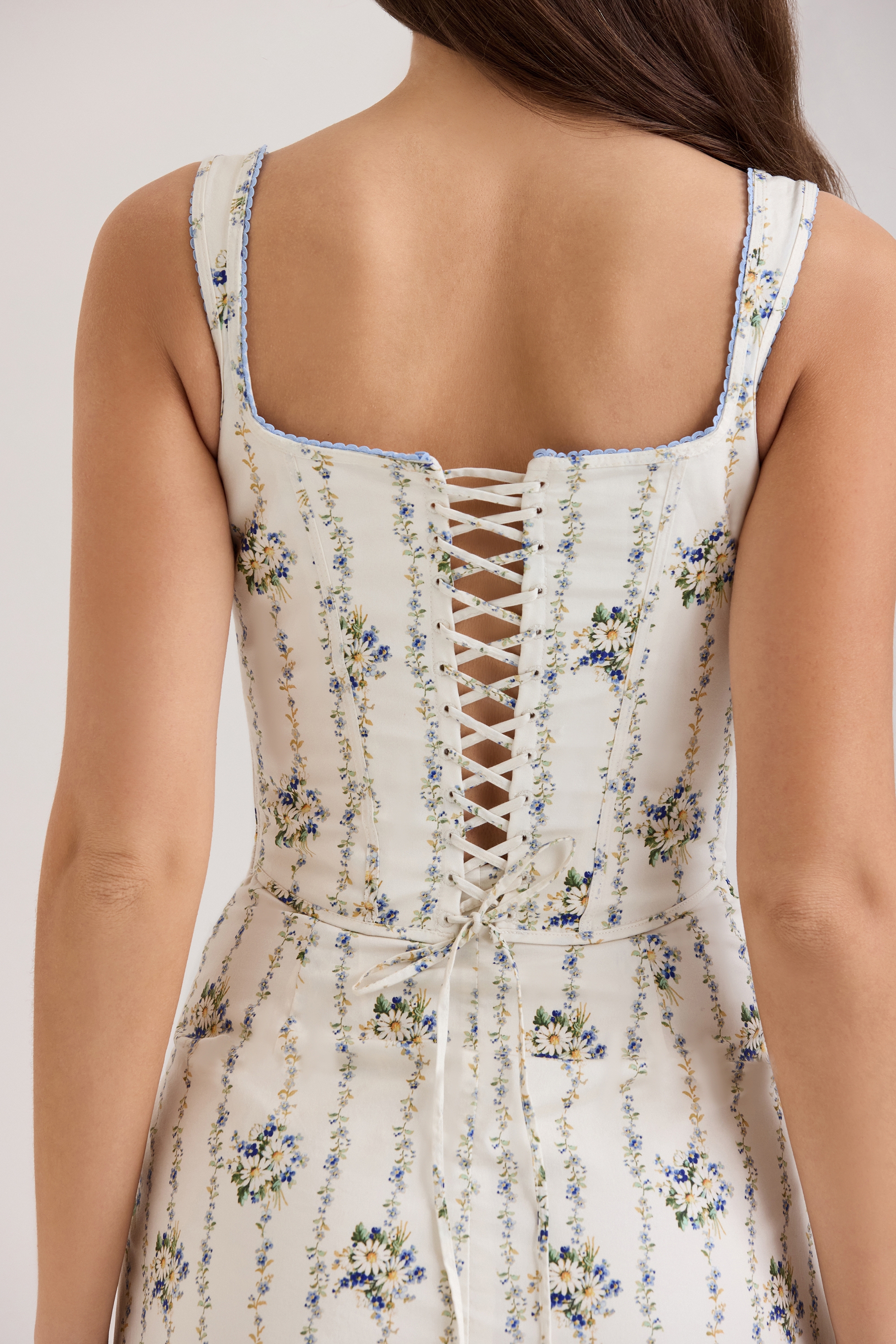 Dionne-Cream Daisy Print Stretch Cotton Midi Dress