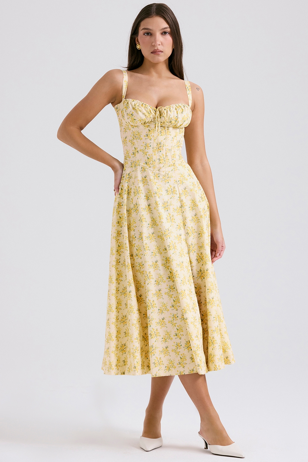 Carmen-Buttercup Vintage Floral Print Cotton Bustier Sundress