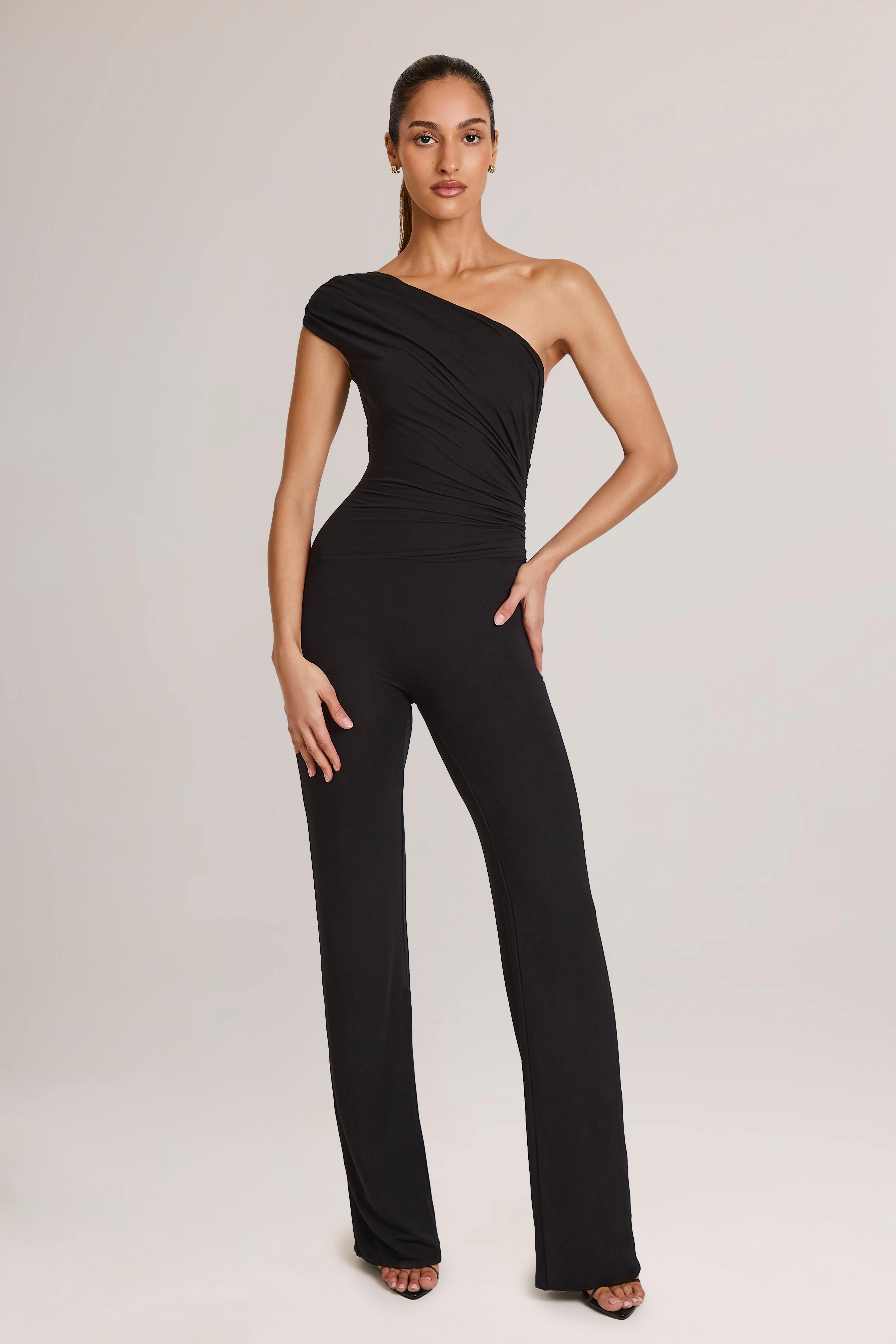 Alouette-Modal One-Shoulder Jumpsuit in Black