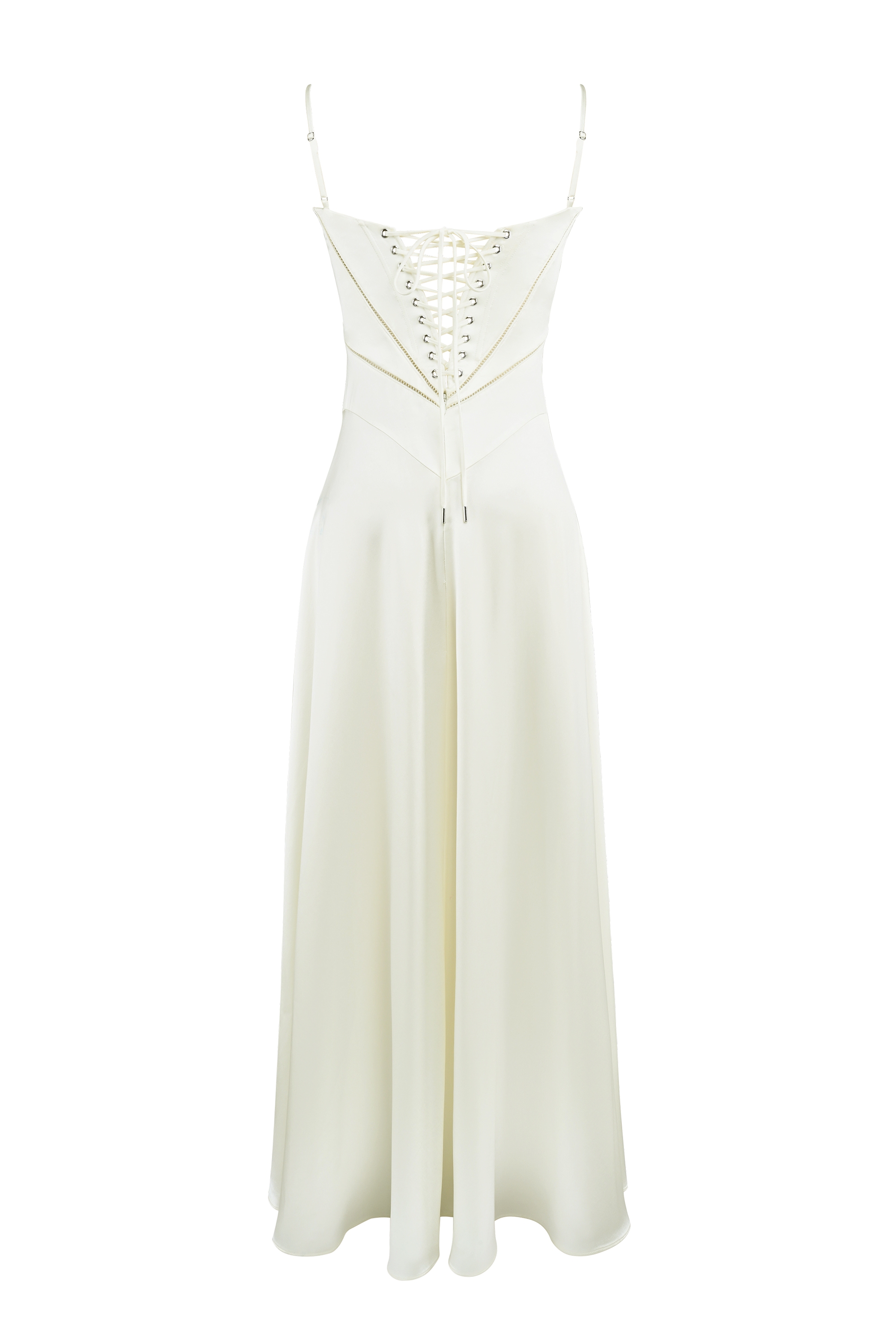 Anabella-Ivory Satin Lace Up Maxi Dress