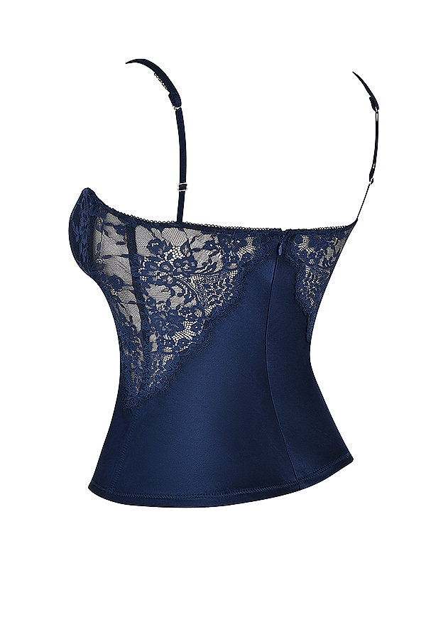 Cecilie-Navy Satin & Lace Cami Top