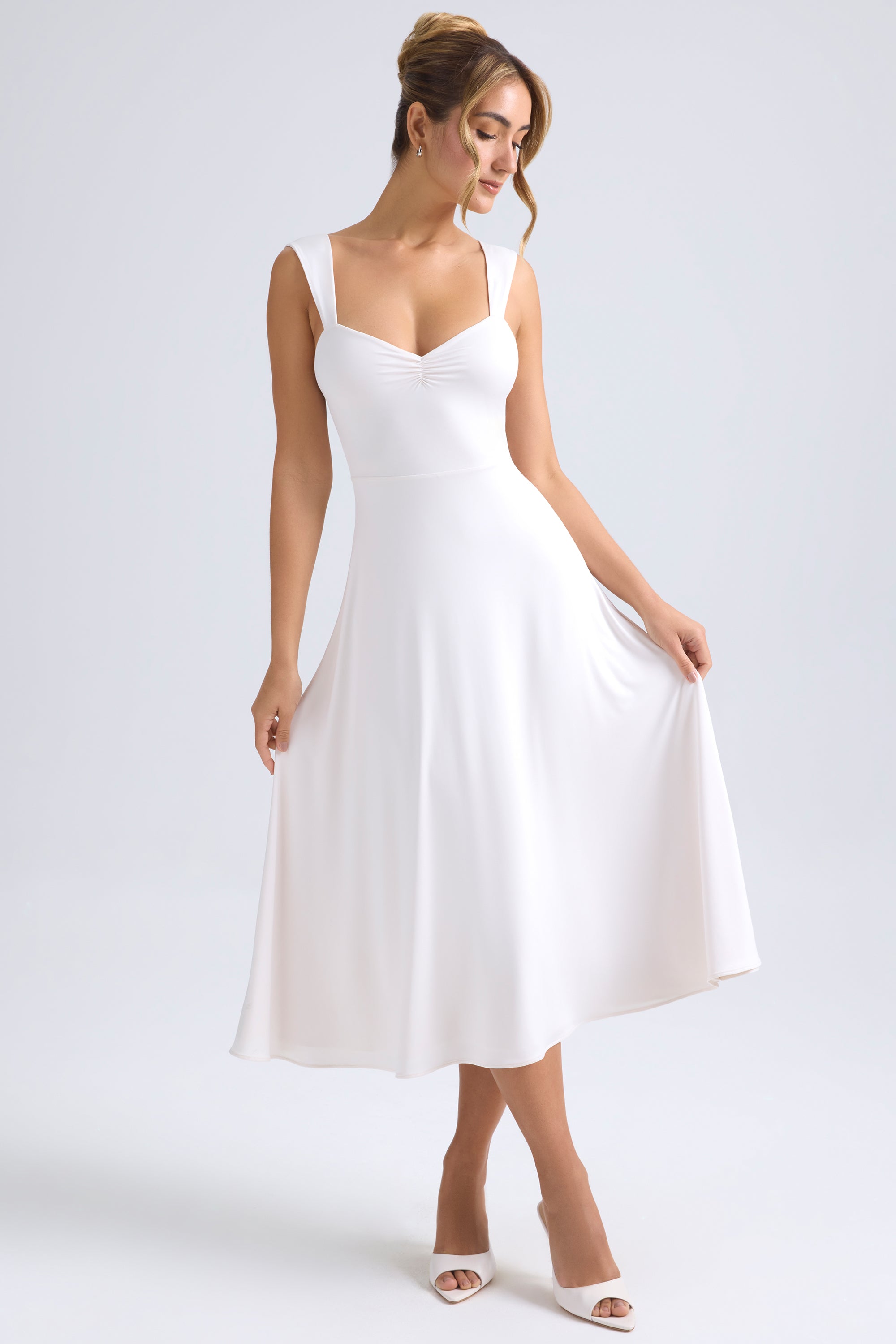 Thandie-Sweetheart-Neck Ruched Midaxi Dress in Ivory