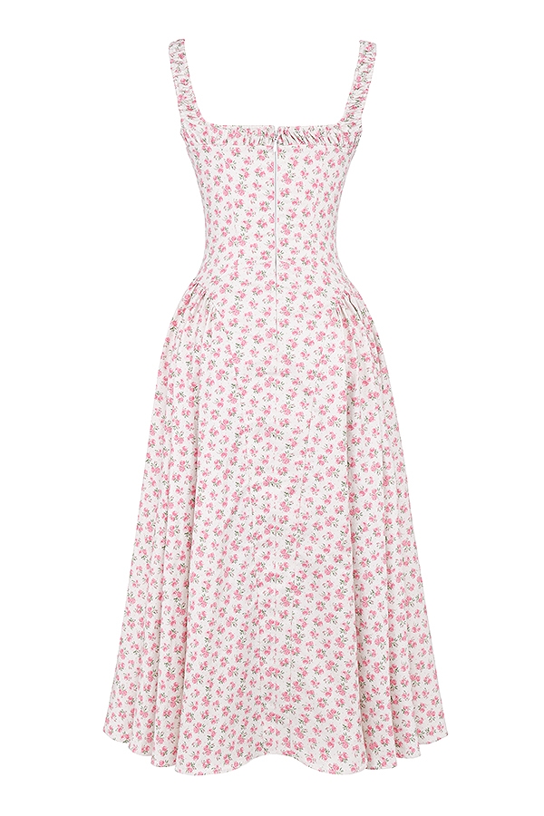 Dorothy-White Rosebud Print Cotton Midi Sundress