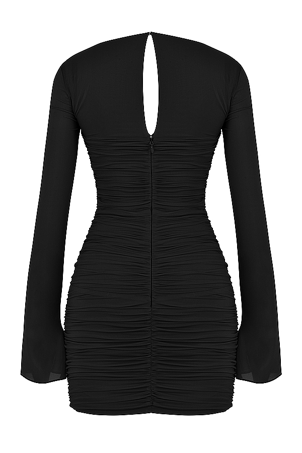 Camille-Black Real Silk Cutout Mini Dress