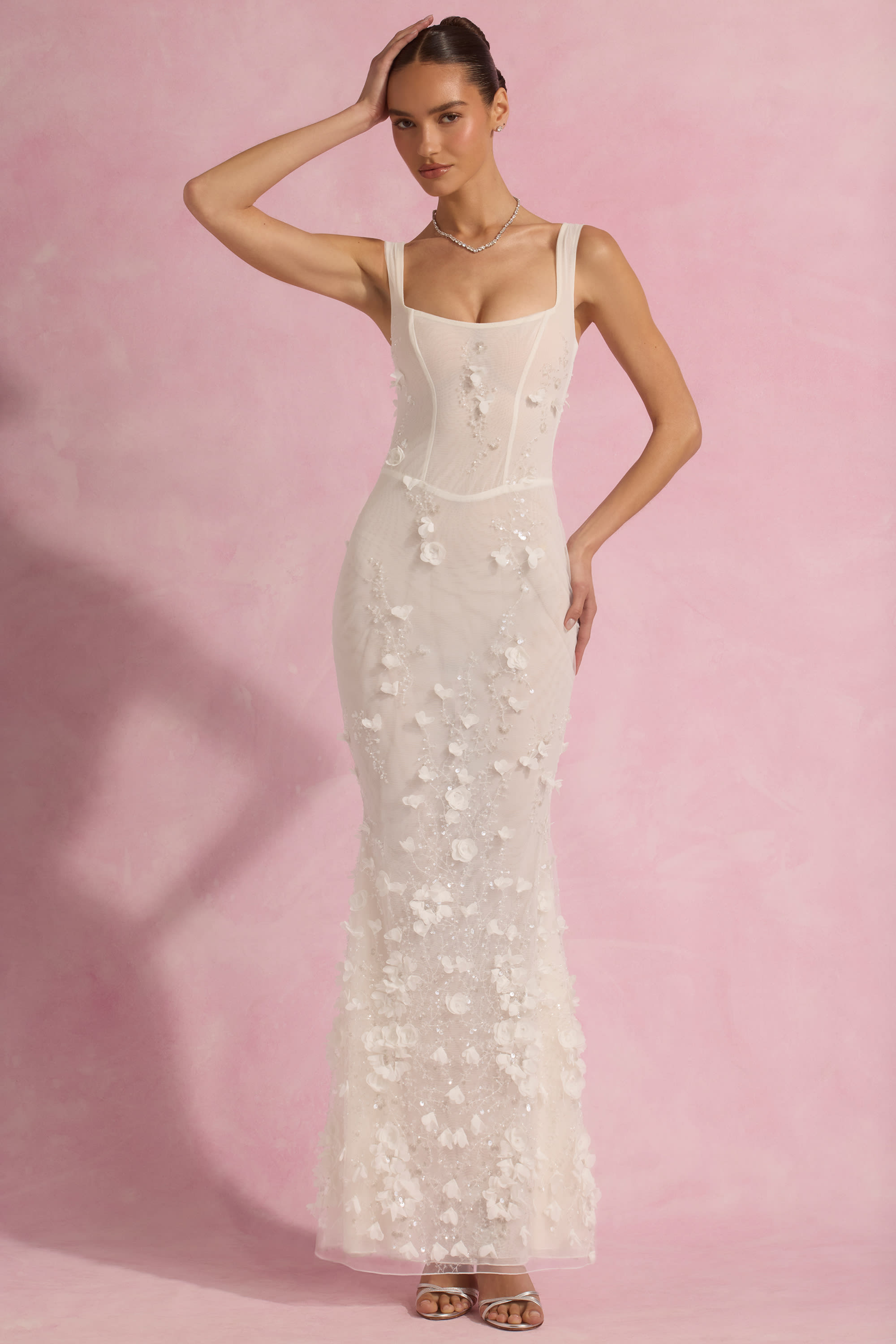 Vasanta-Embellished Fishtail Corset Gown in White