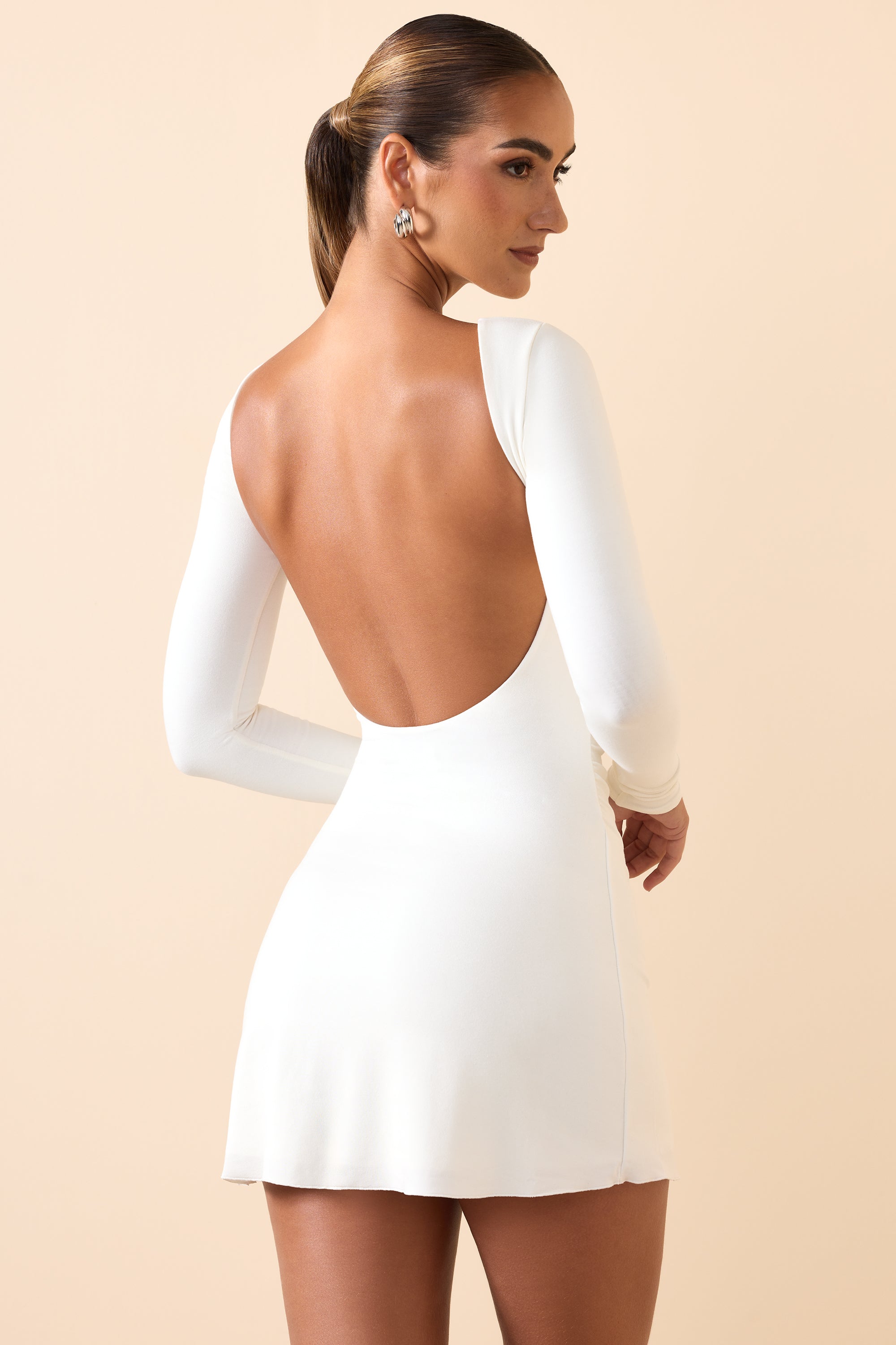 Brenna-Modal Ruched Open-Back Mini Dress in White