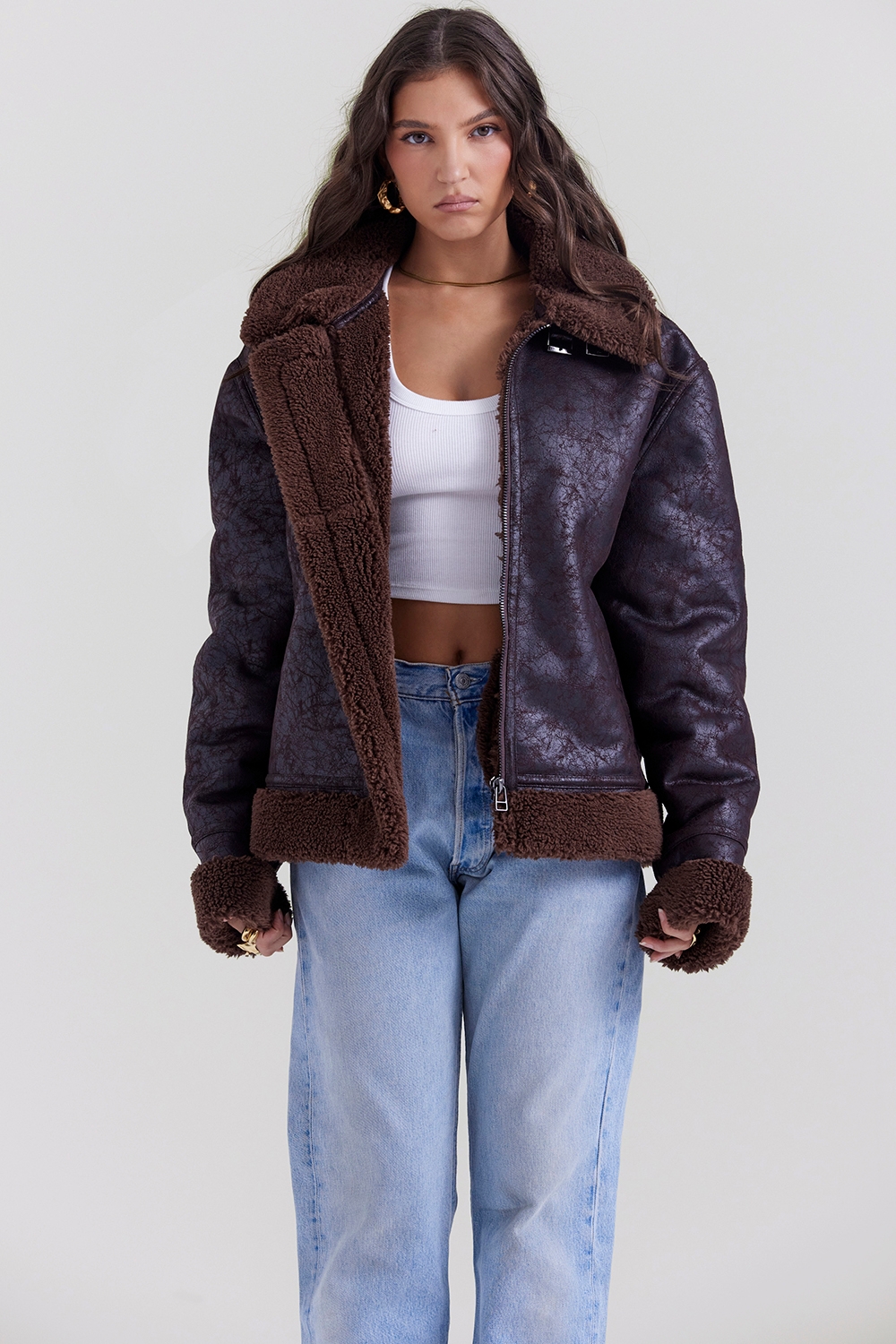 Madden-Brown Vegan Shearling Aviator Jacket