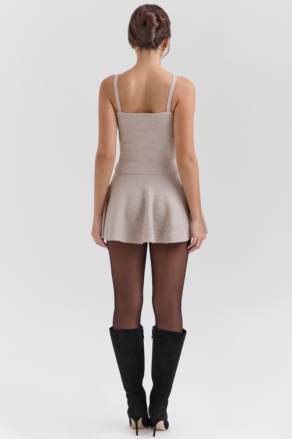Fern-Biscuit Wool Cashmere Ribbed Flounce Mini Skirt