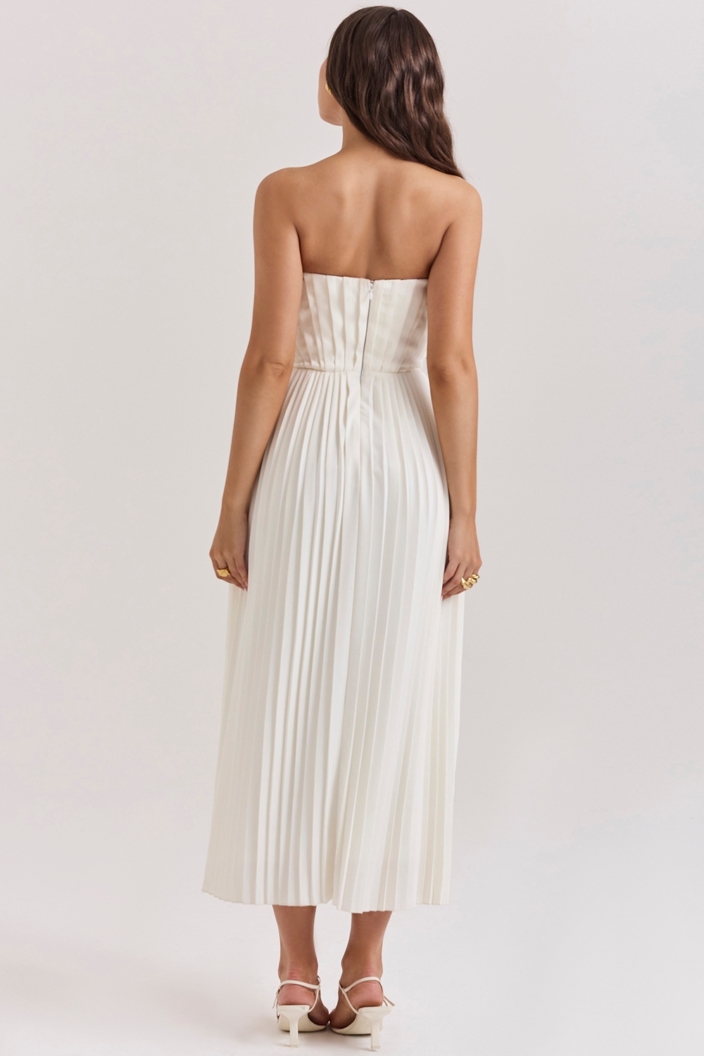 Amorata-Ivory Pleated Maxi Dress