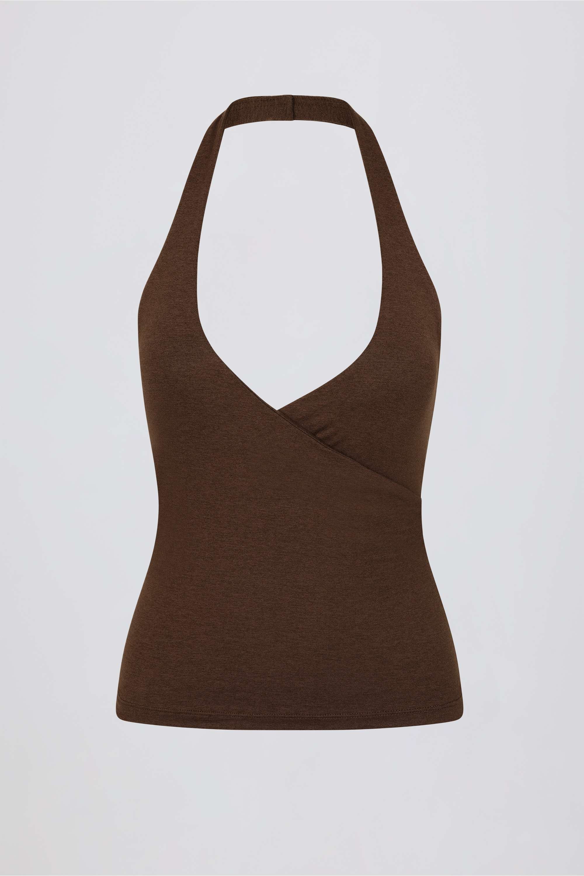 Wrap Halterneck Tank Top in Pecan Marl