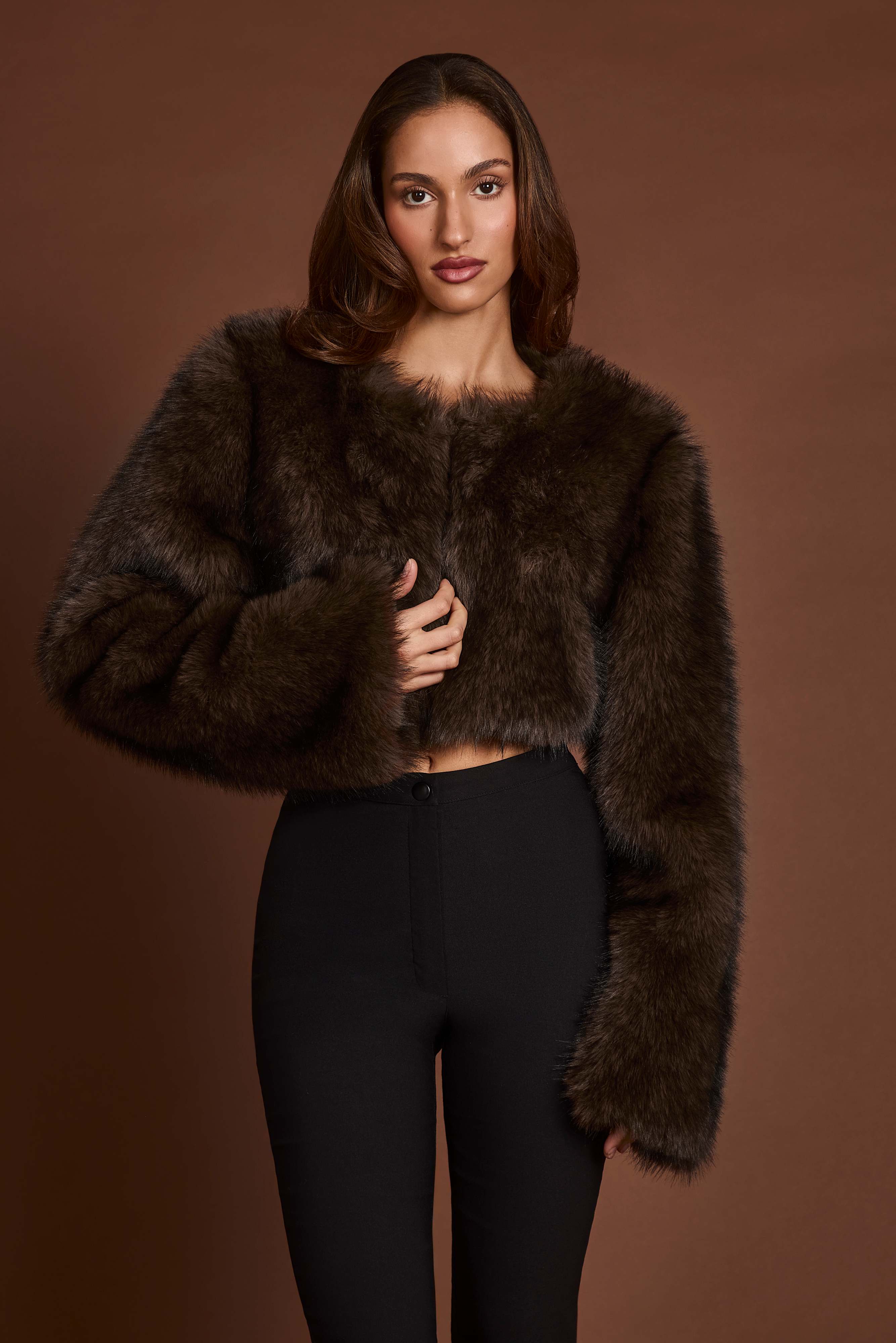 Almerinda-Faux Fur Cropped Bolero in Brown