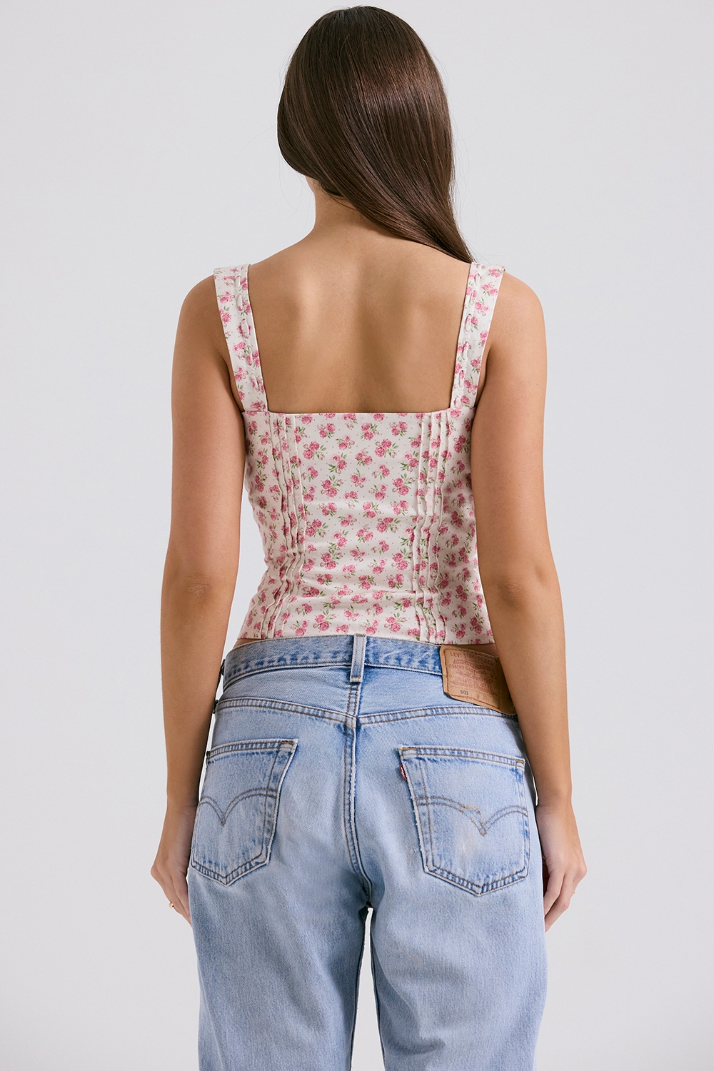 Chicca-White Rosebud Print Top