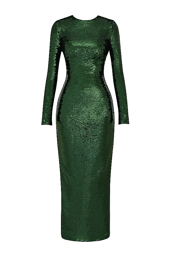 Belle-Pine Green Sequin Maxi Dress