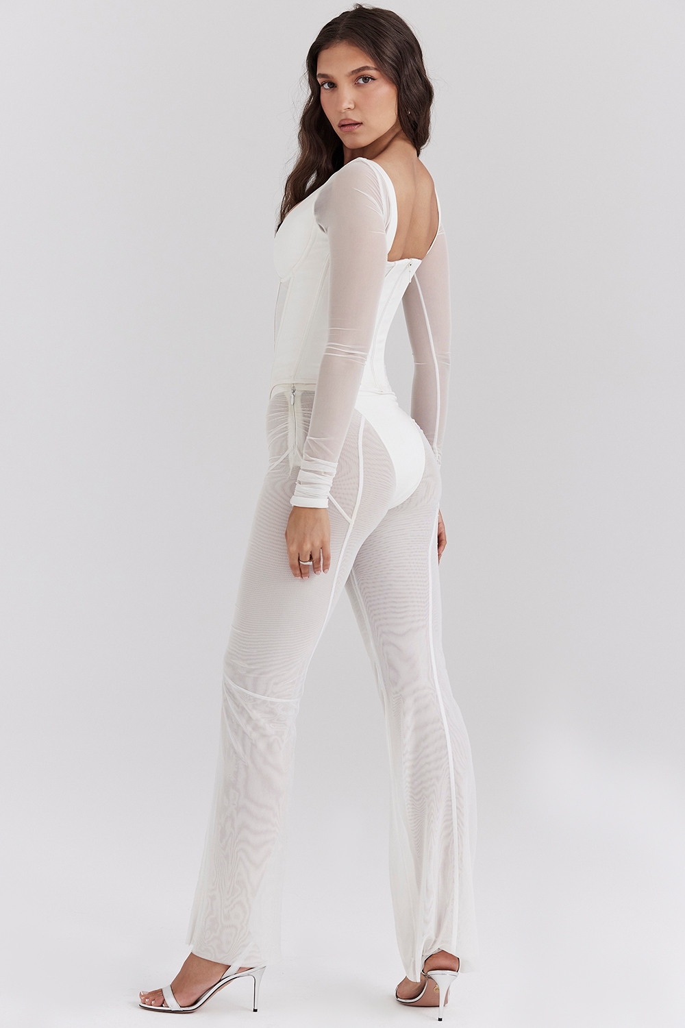 Avalon-White Mesh High Waist Trousers