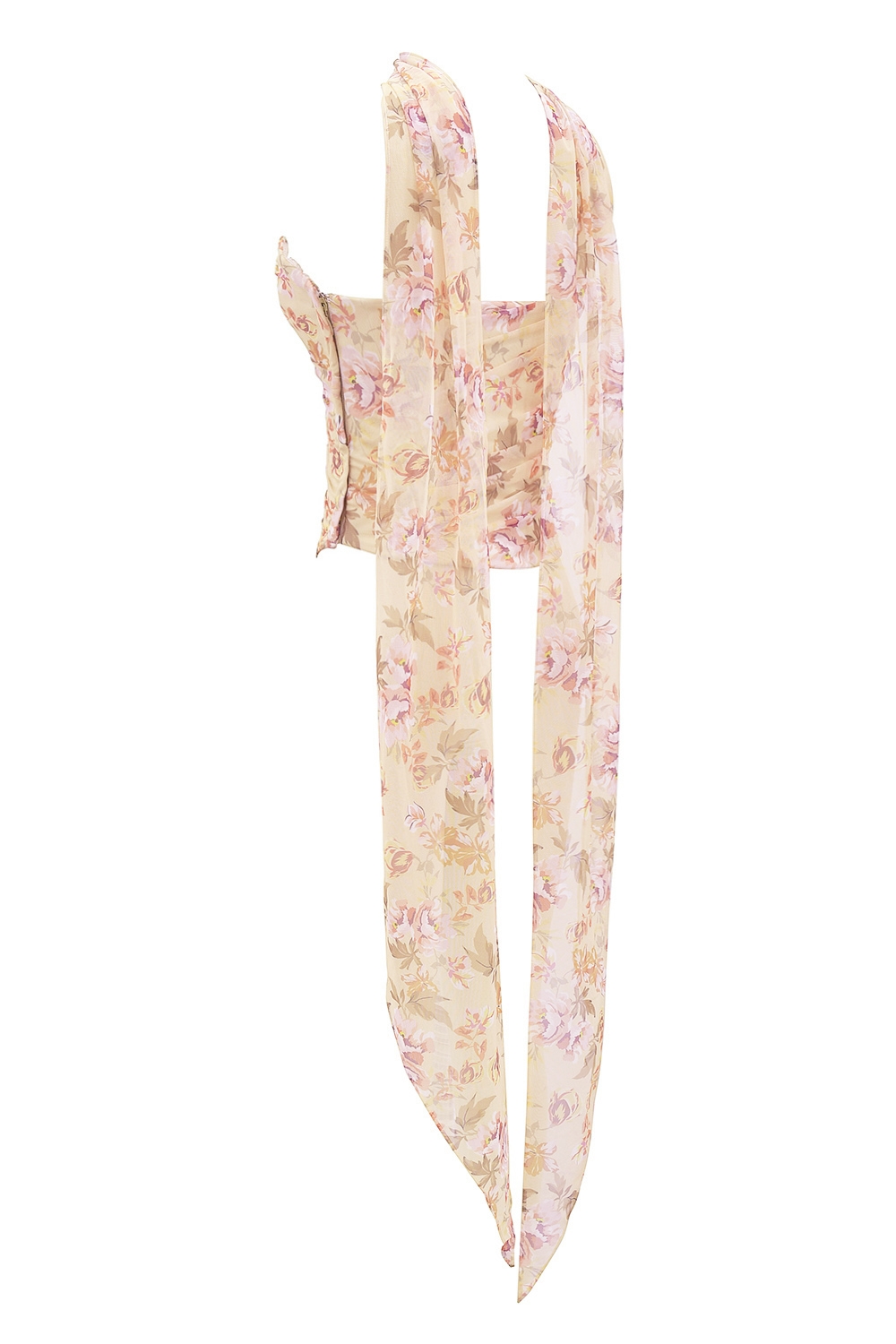 Hallie-Honeyflower Print Strapless Corset With Neck Scarf