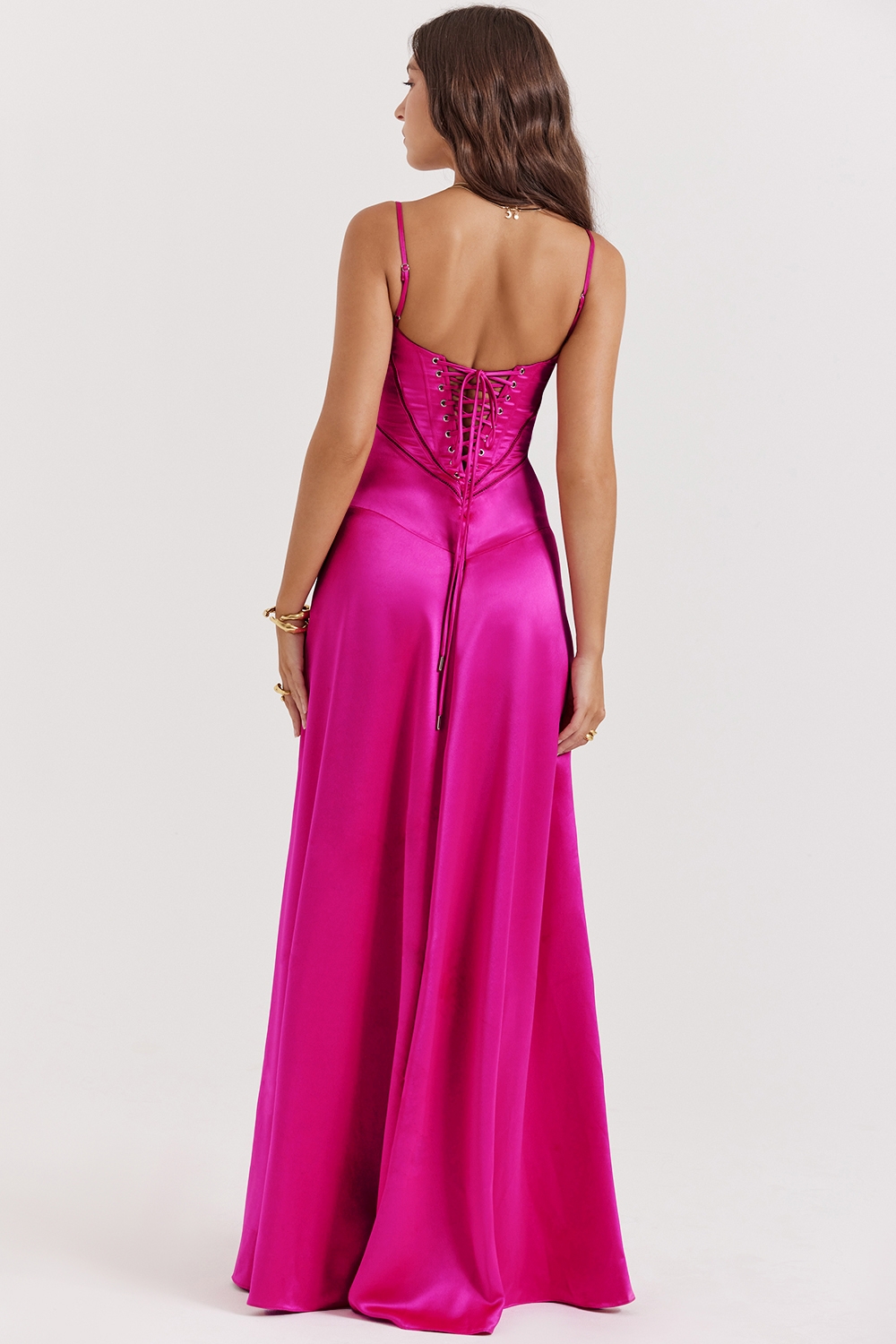 Anabella-Fuchsia Lace Up Maxi Dress