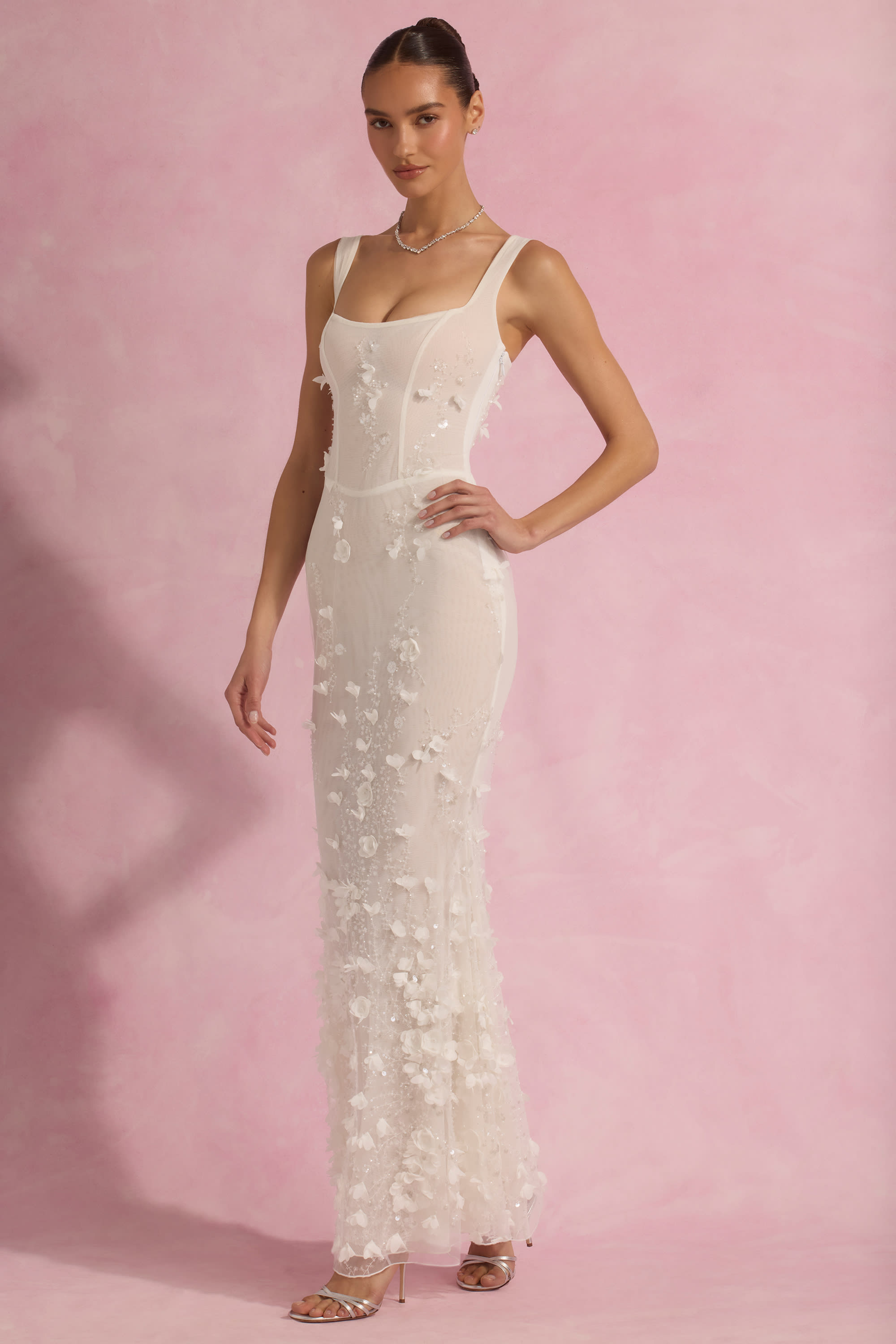 Vasanta-Embellished Fishtail Corset Gown in White