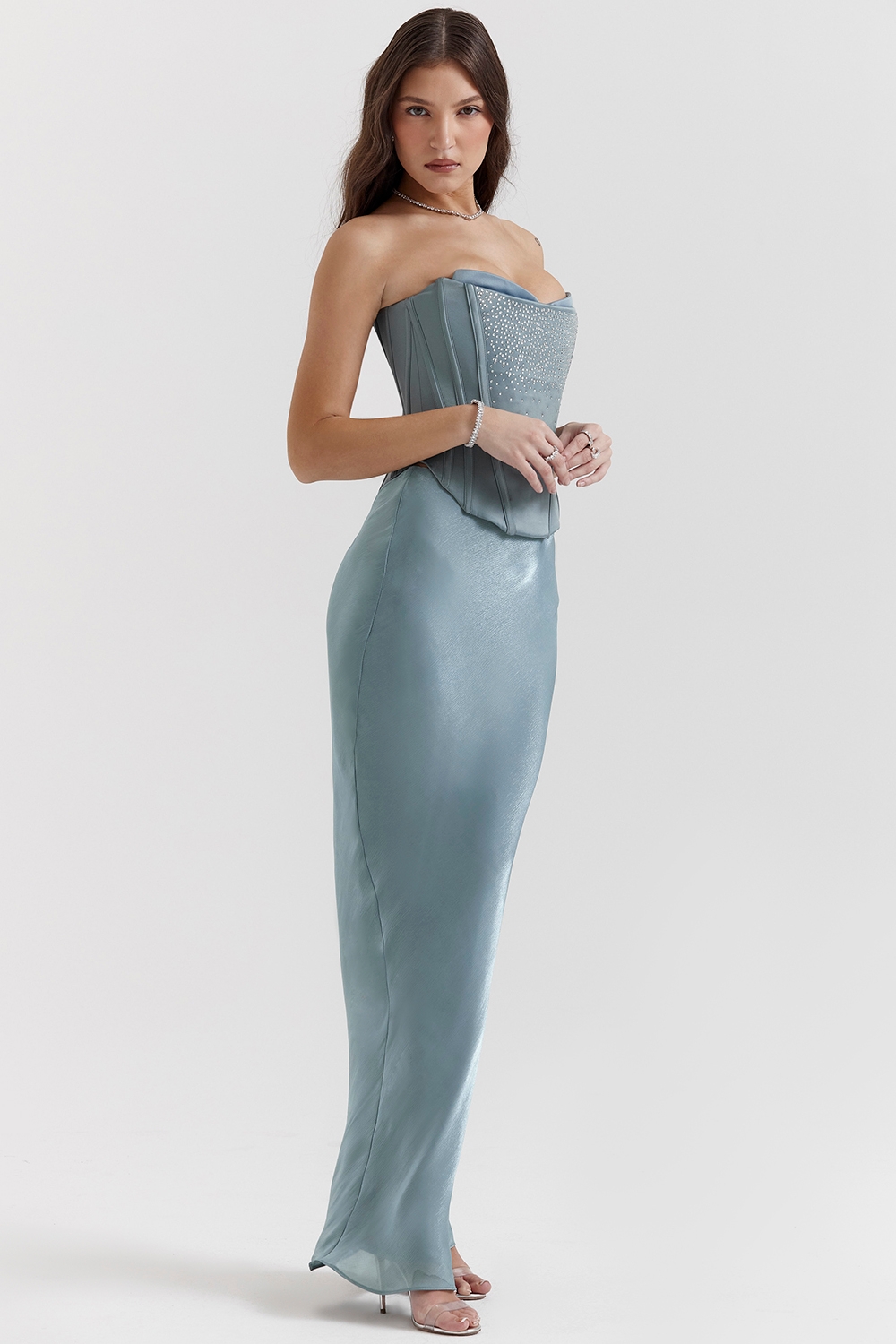 Amadi-Cool Blue Floor Length Maxi Skirt