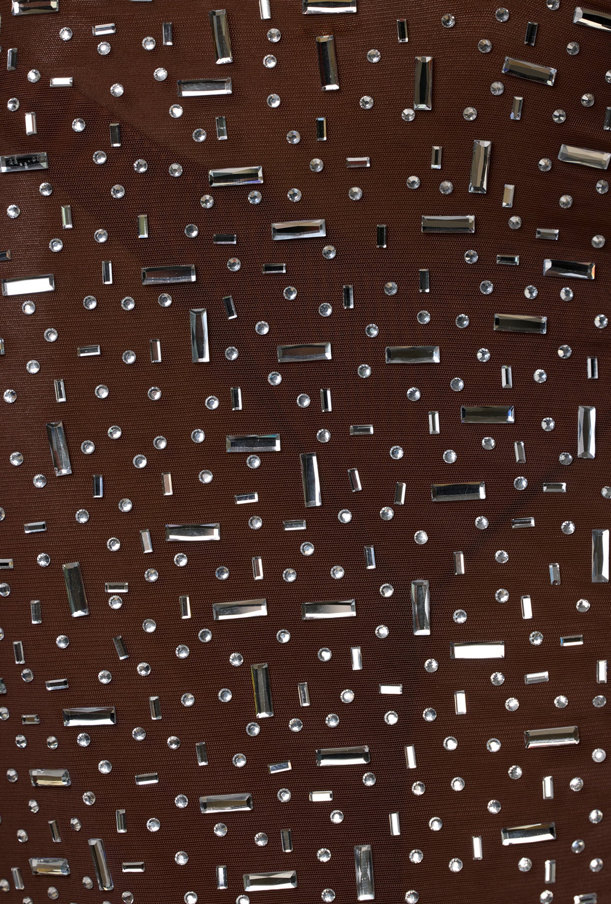 Thalassa-Sheer Embellished V Waist Mini Skirt in Deep Cocoa